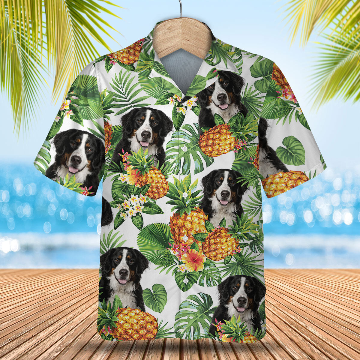 Bernese Mountain Dog - Tropical Pattern Hawaiian Shirt