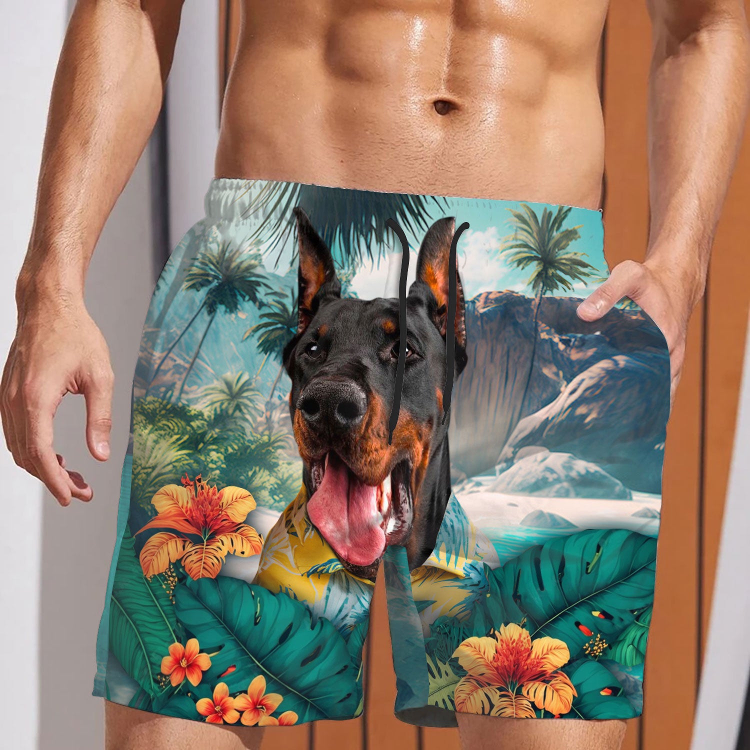 Doberman Pinscher - 3D Men's Beach Short