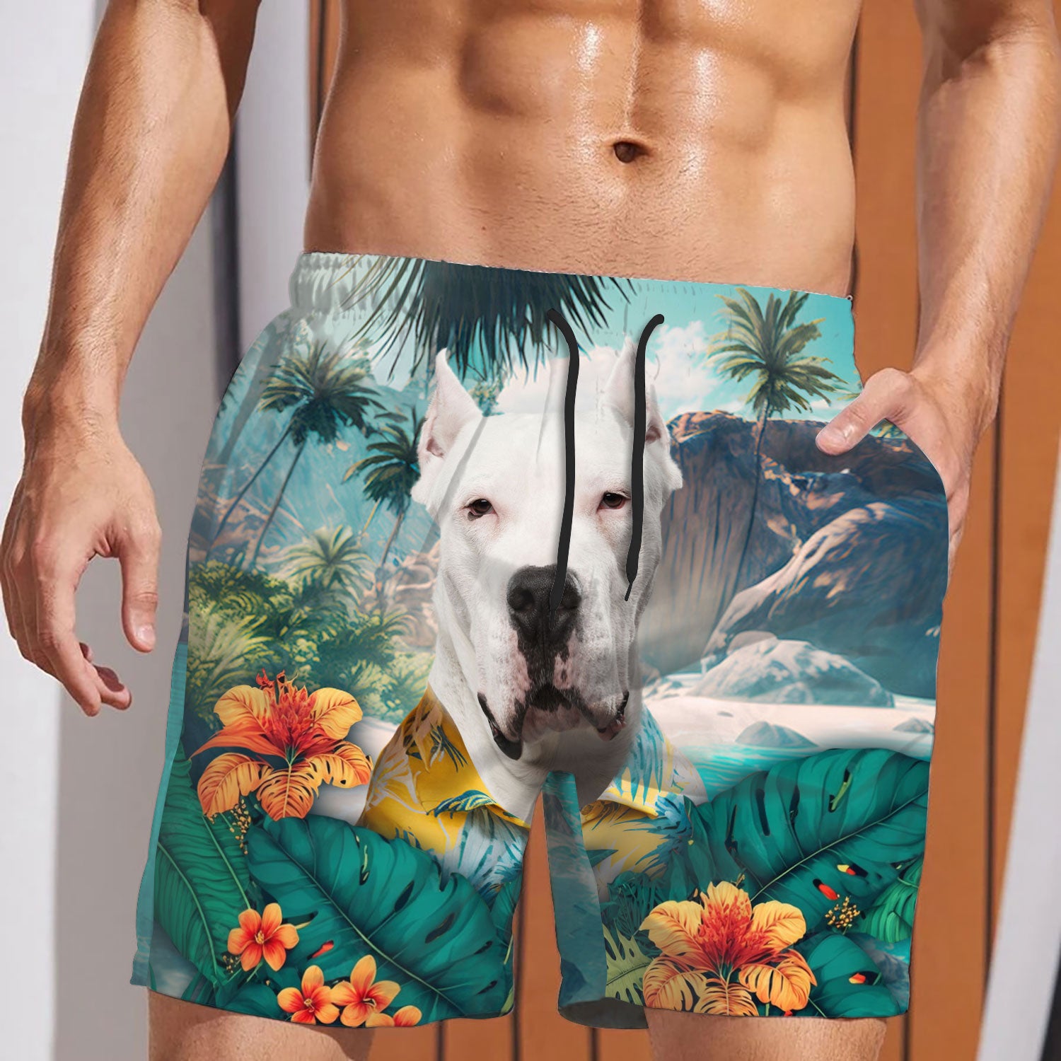 Dogo Argentino - 3D Men's Beach Short