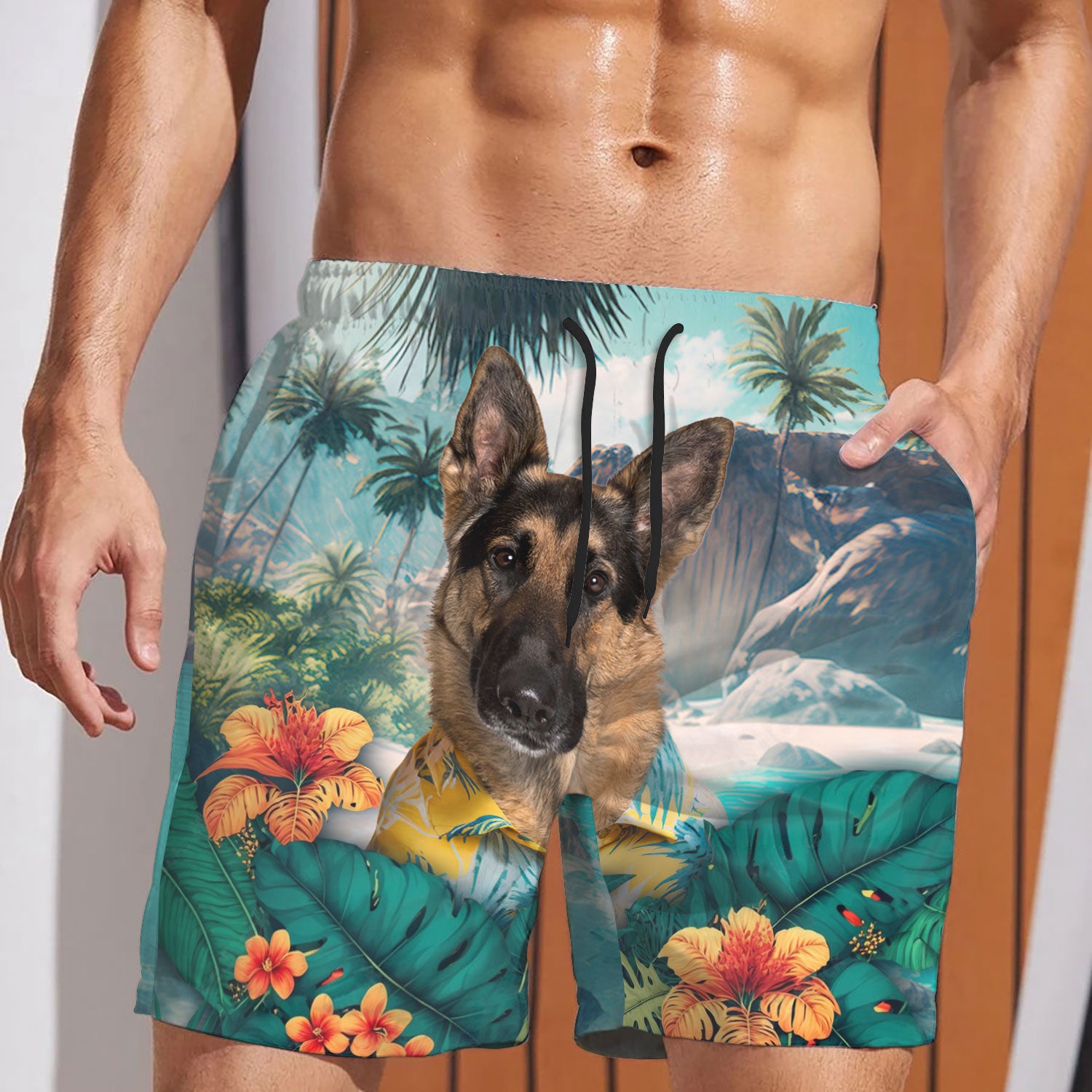 German Shepherd - 3D Men's Beach Short