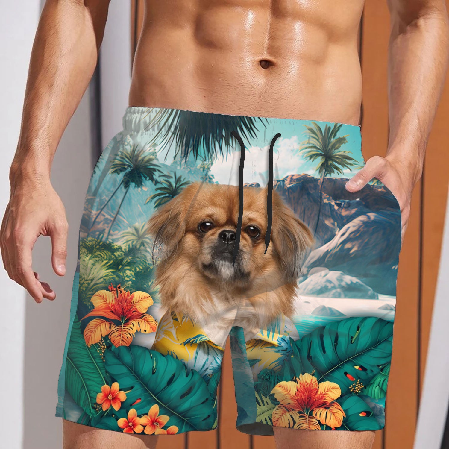 Pekingese - 3D Men's Beach Short