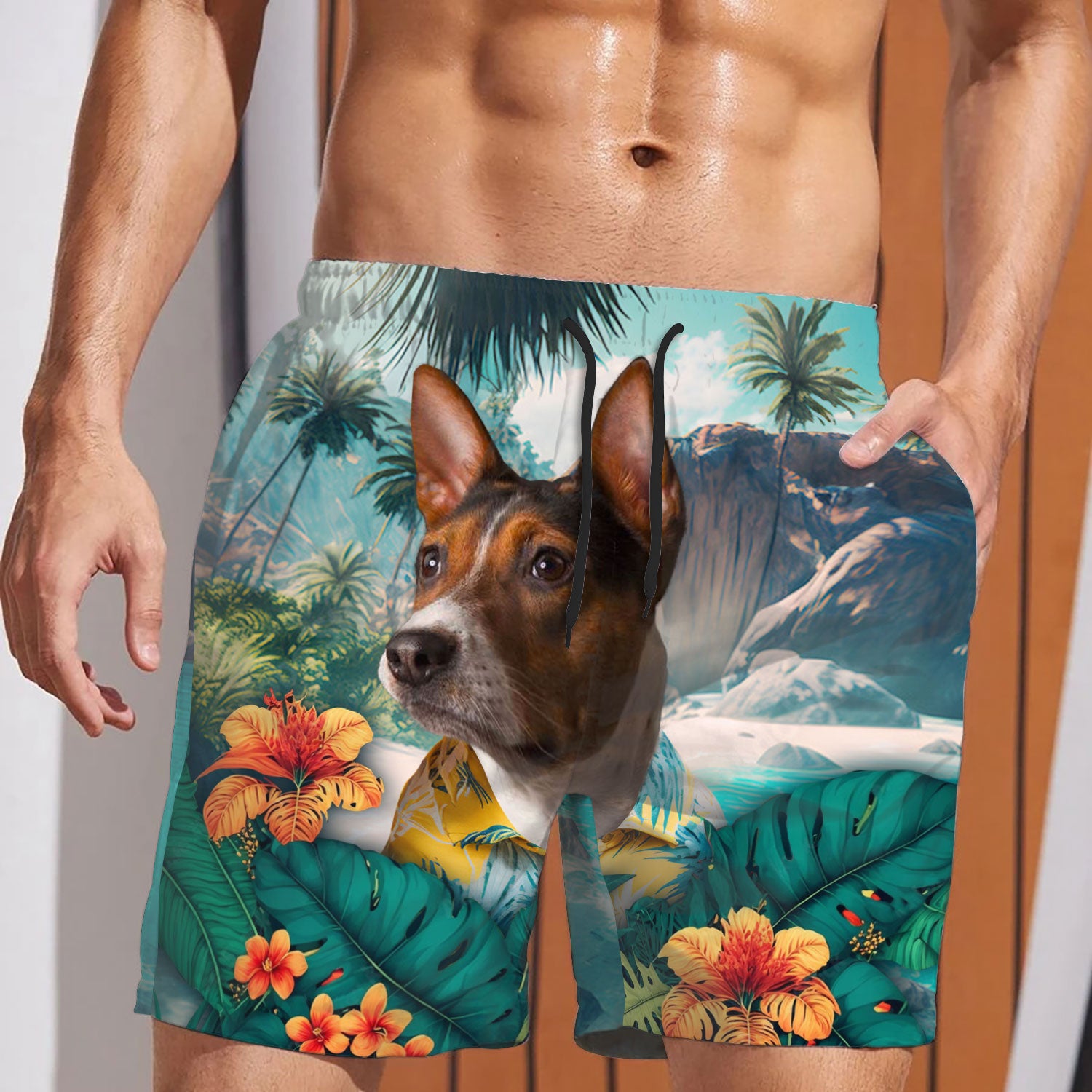 Rat Terrier - 3D Men's Beach Short