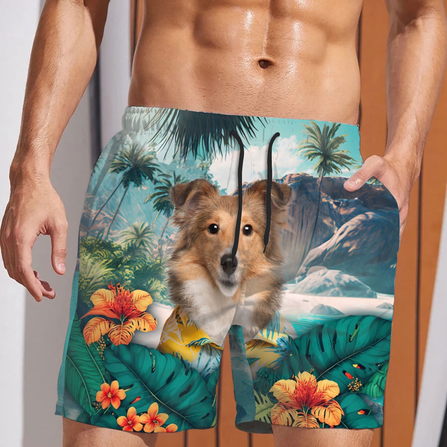 Shetland Sheepdog - 3D Men's Beach Short