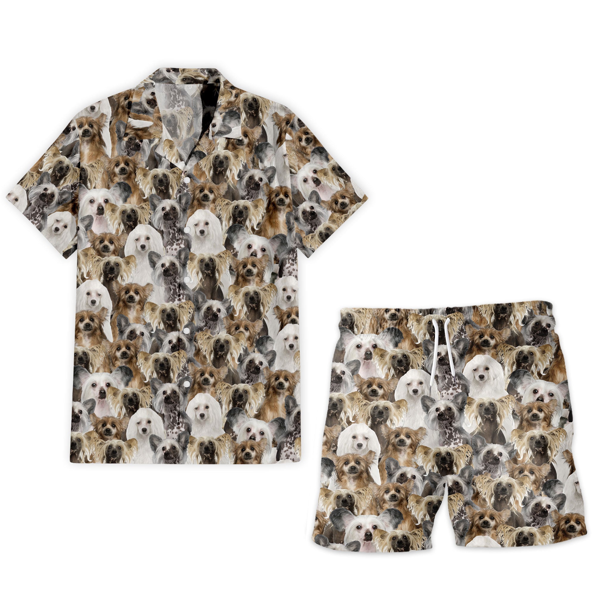 Chinese Crested Dog Full Face Hawaiian Shirt & Short
