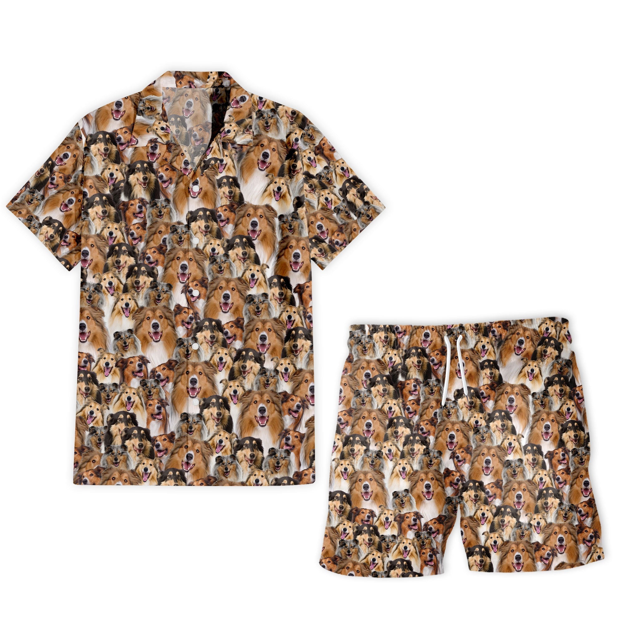 Rough Collie Full Face Hawaiian Shirt & Short