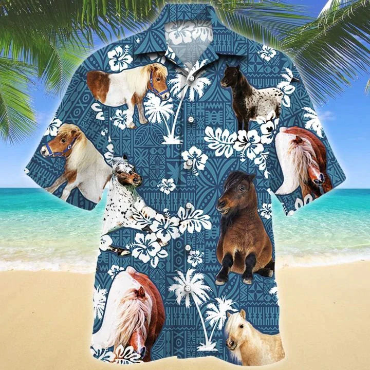 MINIATURE HORSE BLUE TRIBAL PATTERN Hawaiian Shirt TD01