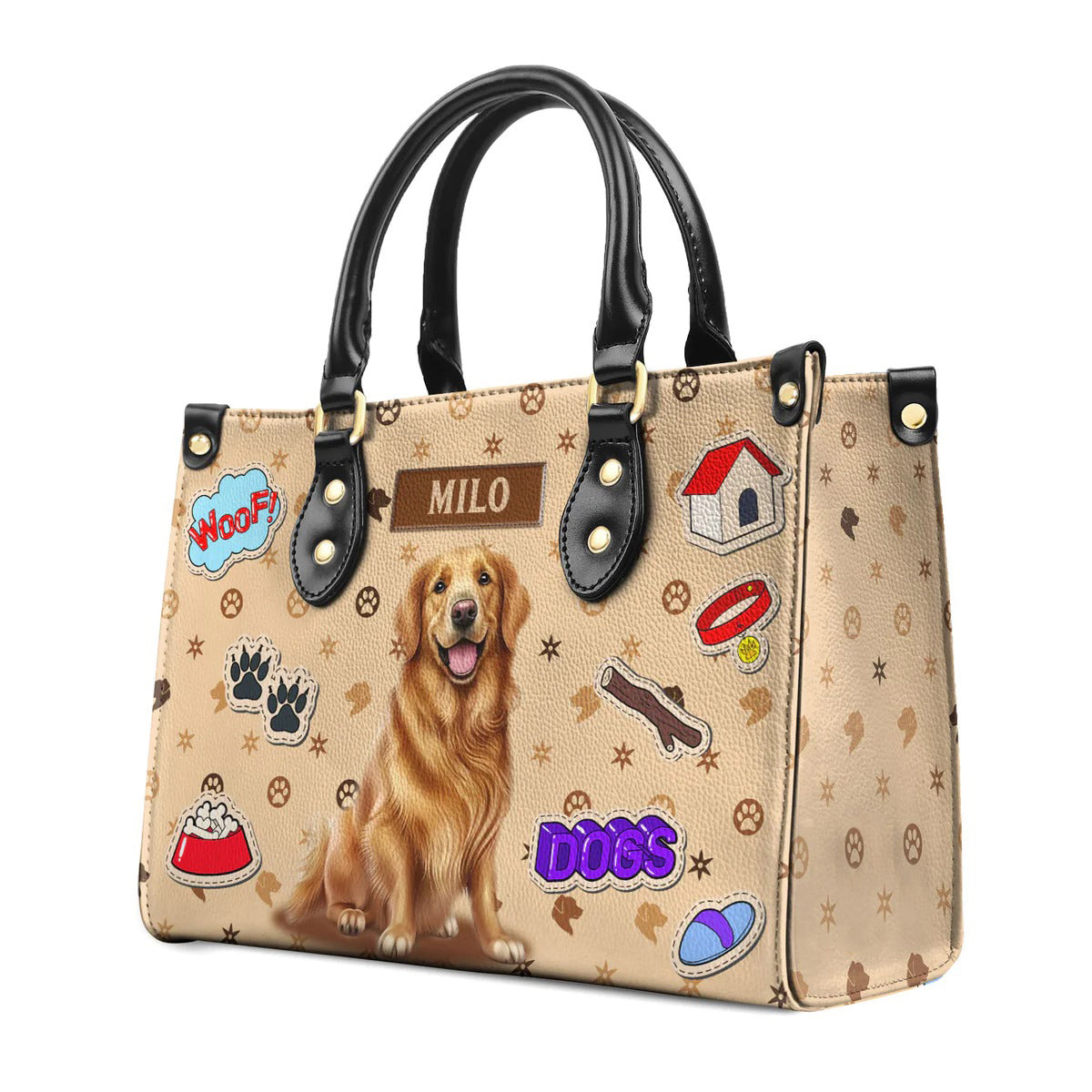 Golden Retriever Funny Paw Leather Bag