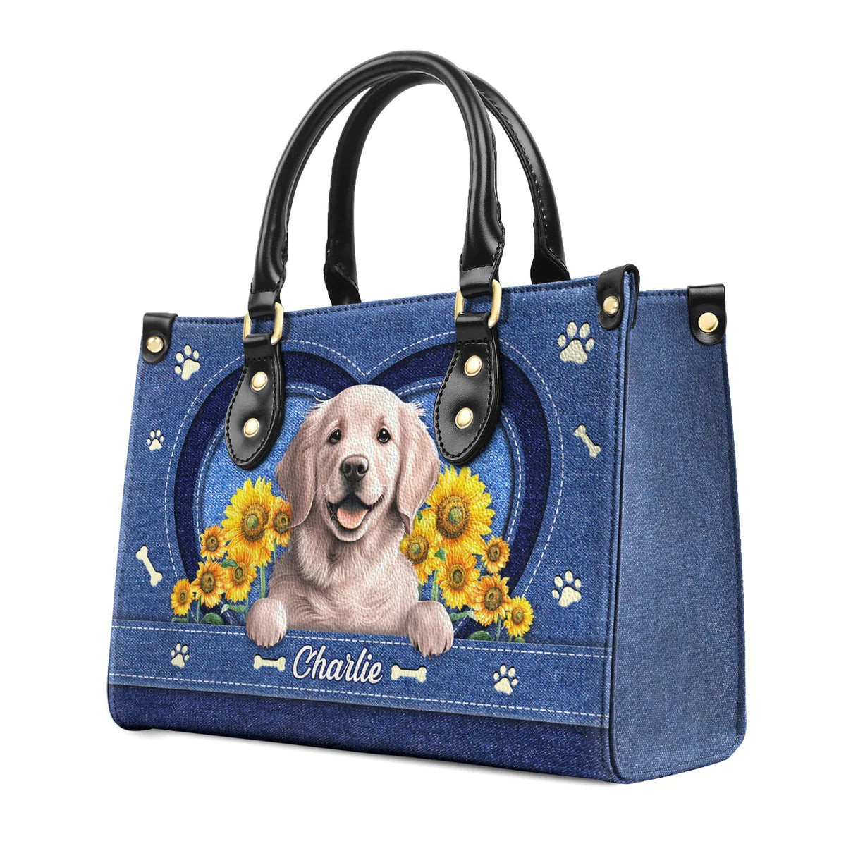 Golden Retriever Lover Denim Style Leather Bag