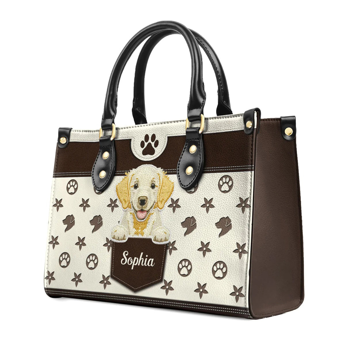 Golden Retriever Puppy Embroidery Style Leather Bag