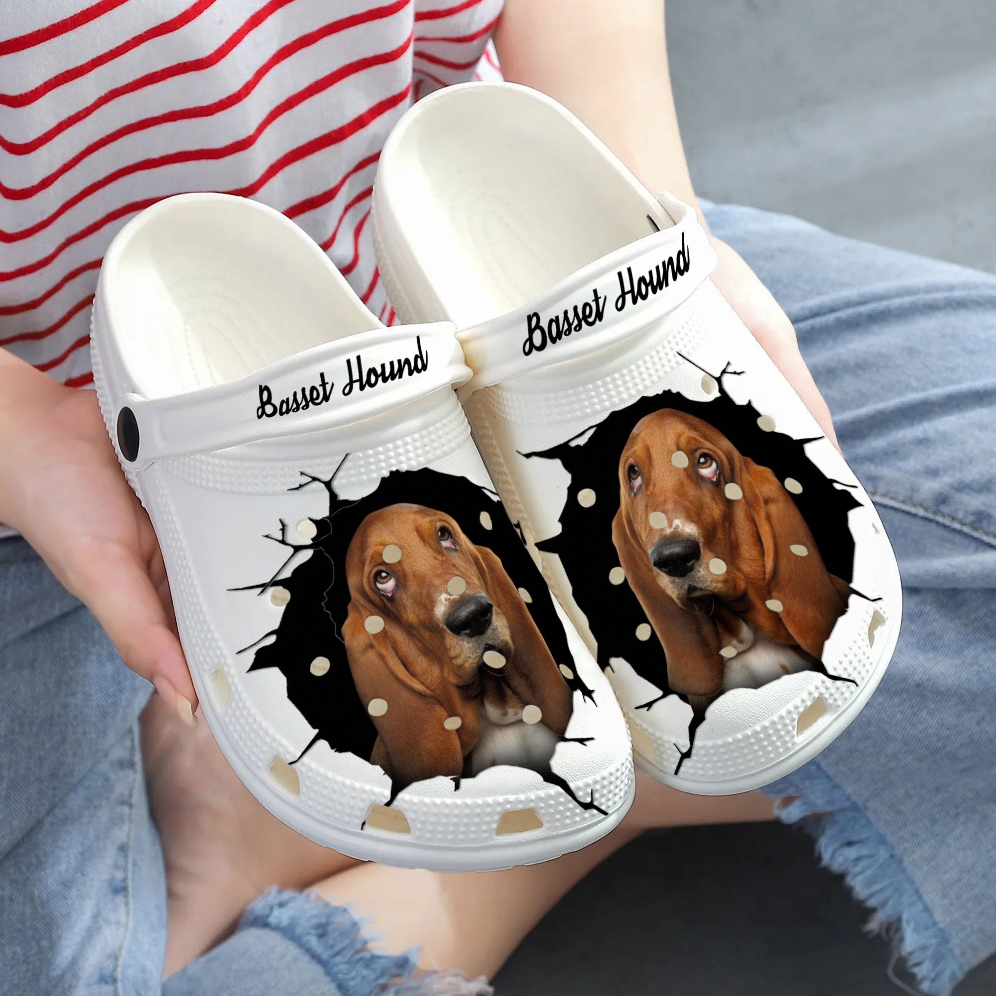 Basset Hound - 3D Graphic Custom Name Crocs Shoes