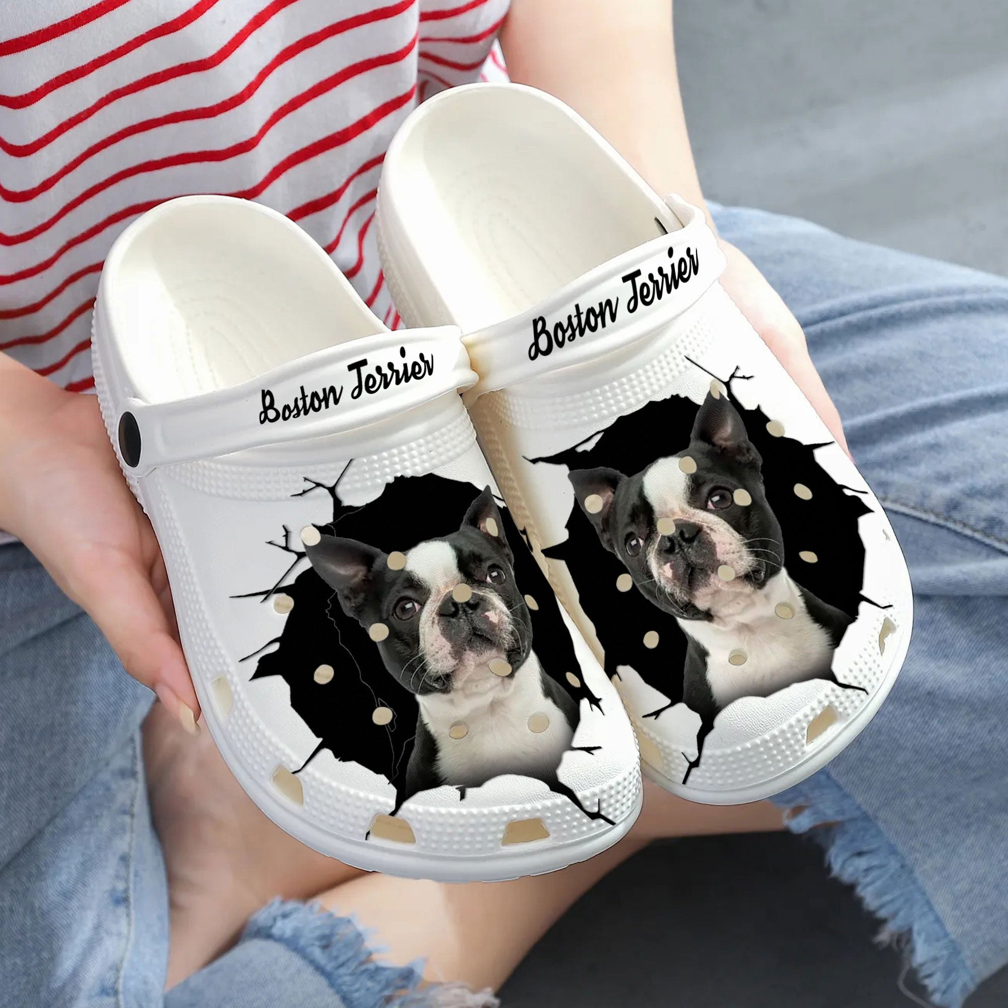 Boston Terrier - 3D Graphic Custom Name Crocs Shoes