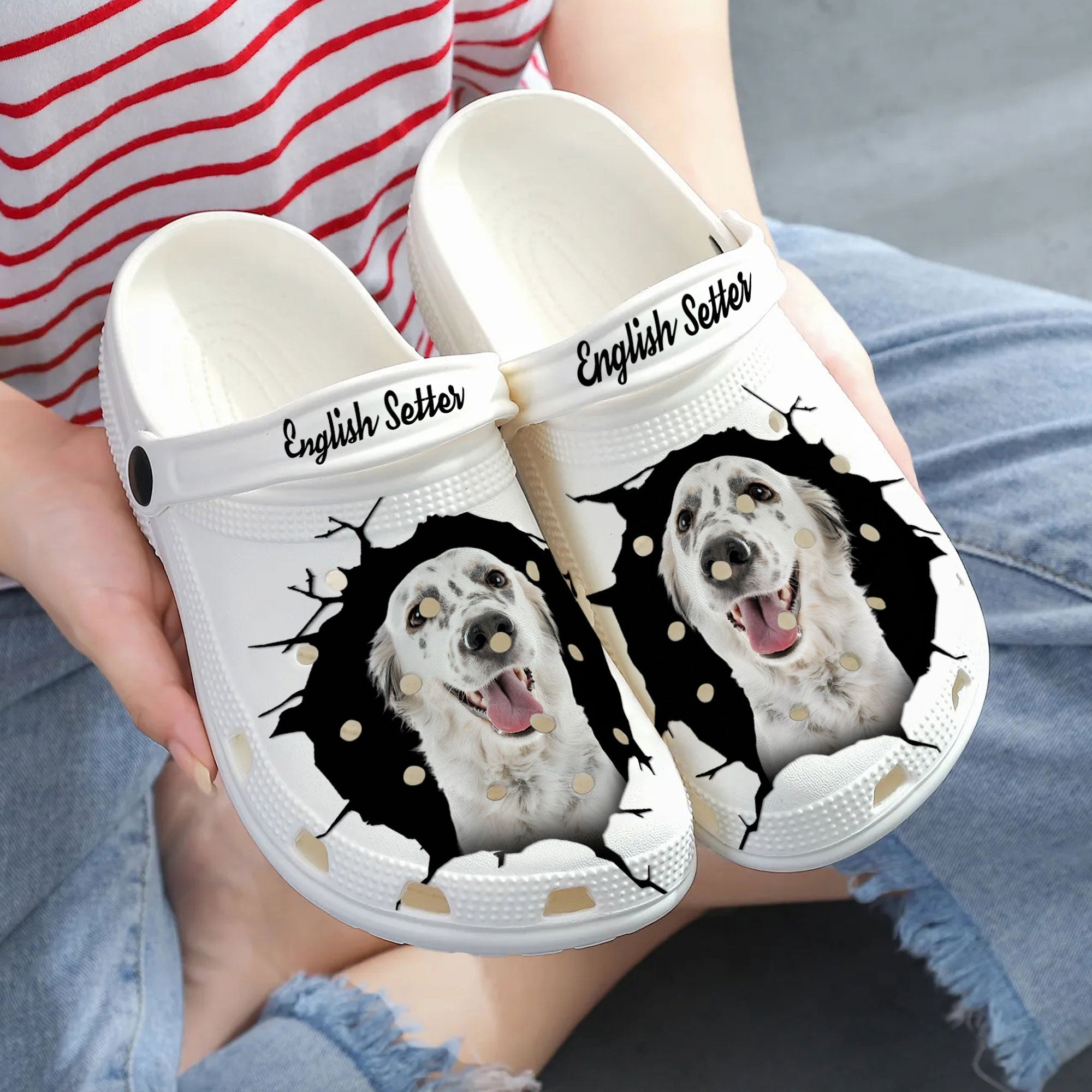 English Setter - 3D Graphic Custom Name Crocs Shoes