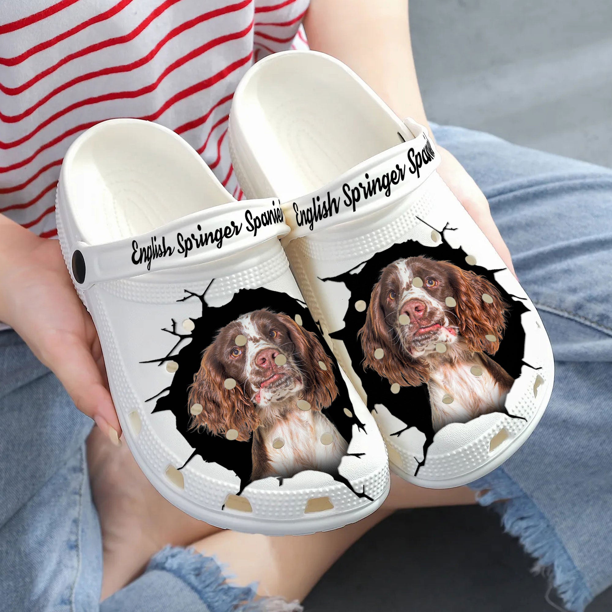 English Springer Spaniel - 3D Graphic Custom Name Crocs Shoes