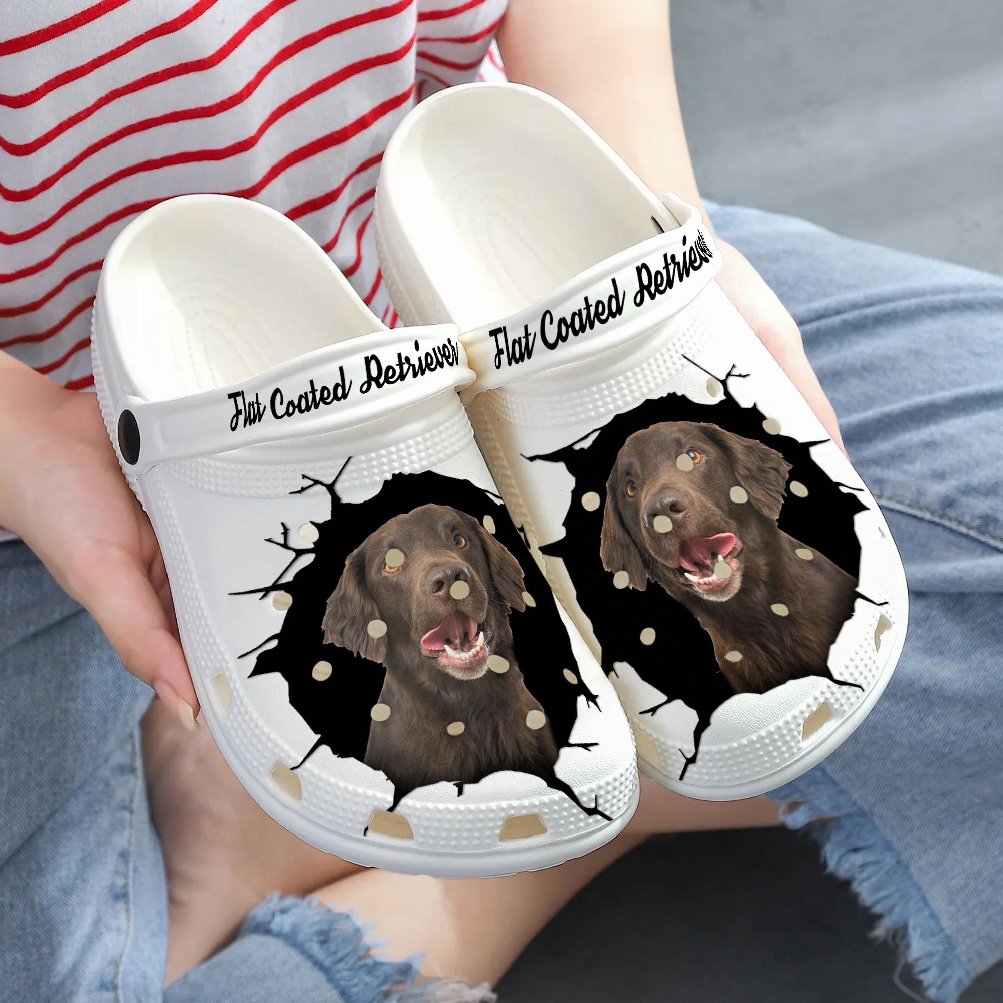 Flat Coated Retriever - 3D Graphic Custom Name Crocs Shoes