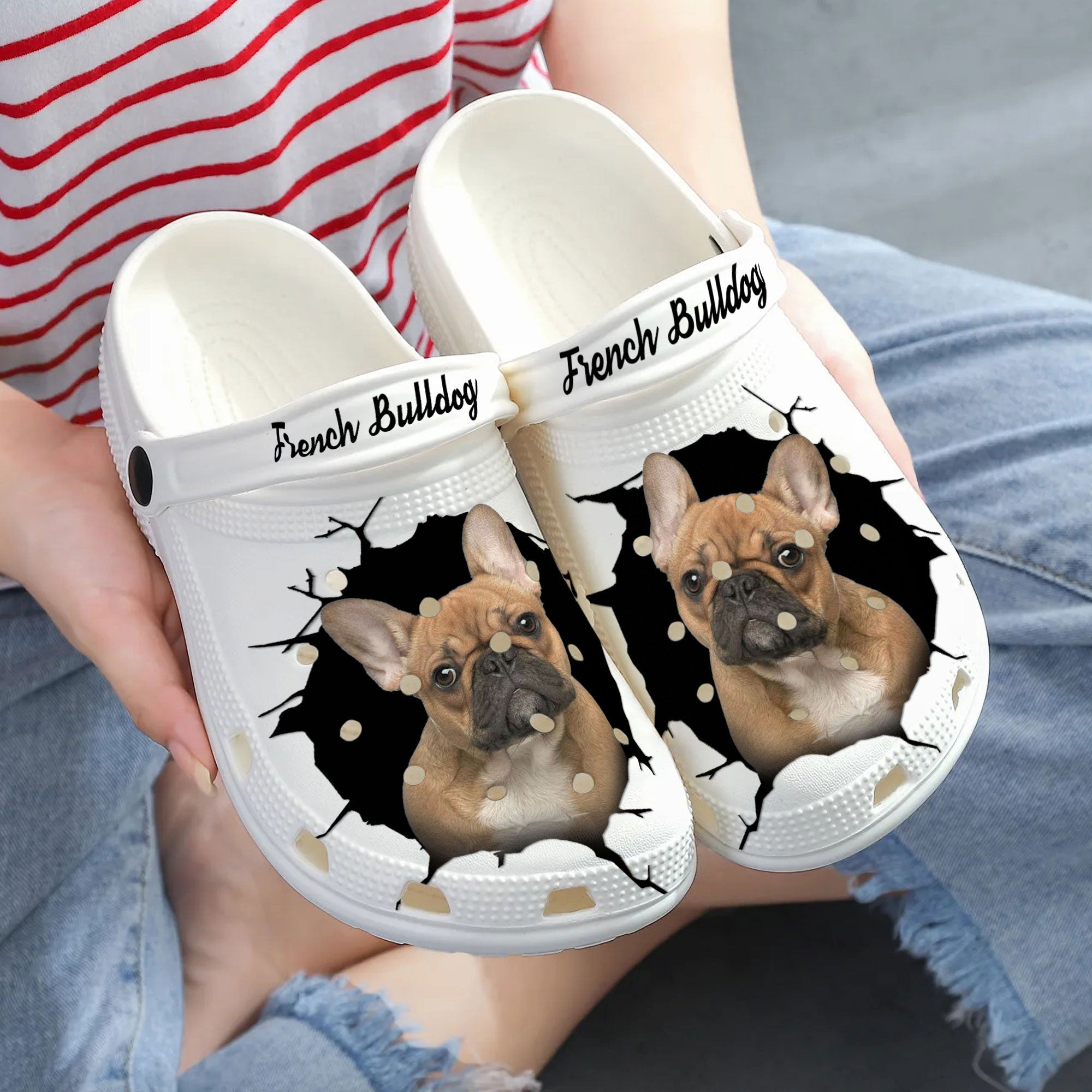 French Bulldog - 3D Graphic Custom Name Crocs Shoes