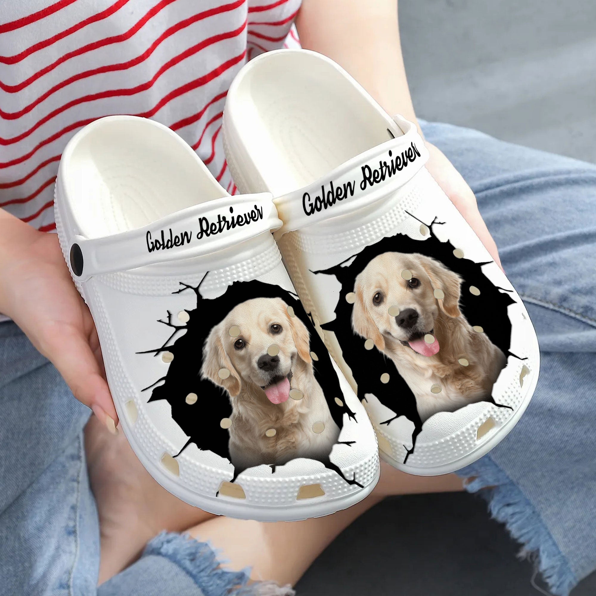 Golden Retriever - 3D Graphic Custom Name Crocs Shoes
