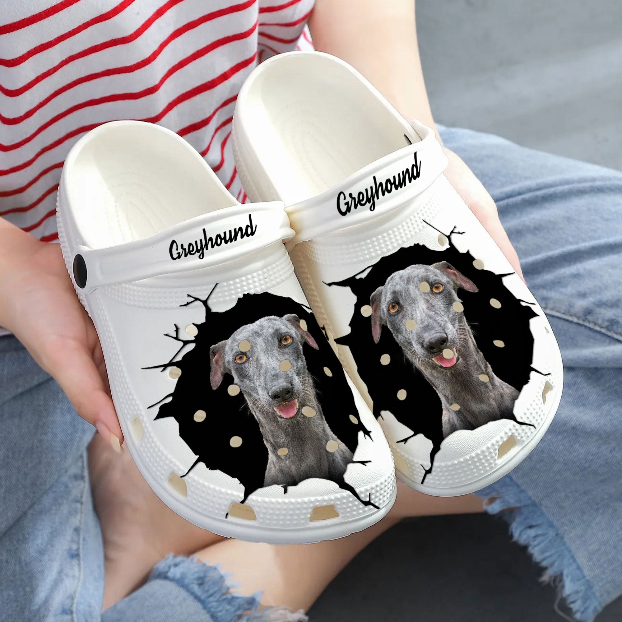 Greyhound - 3D Graphic Custom Name Crocs Shoes