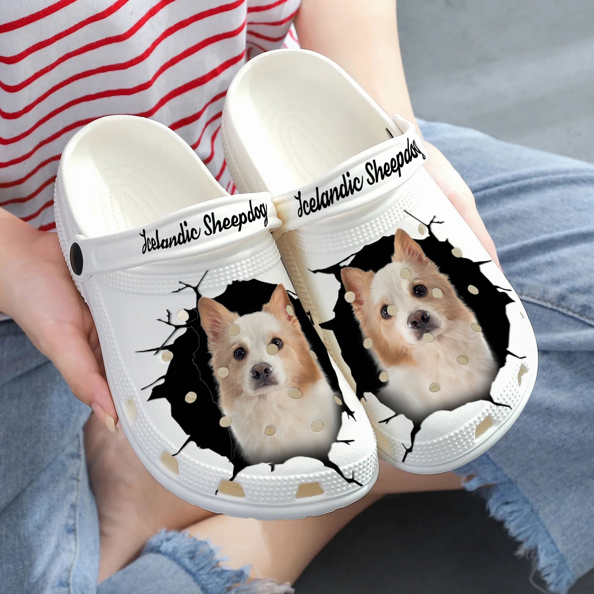 Icelandic Sheepdog - 3D Graphic Custom Name Crocs Shoes
