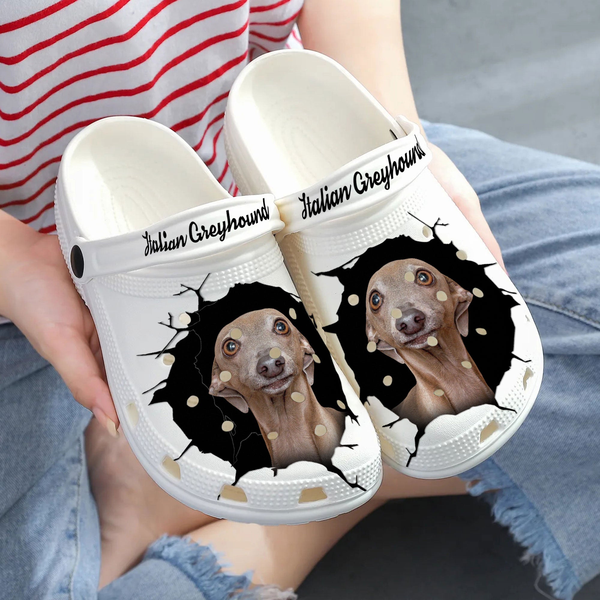 Italian Greyhound - 3D Graphic Custom Name Crocs Shoes