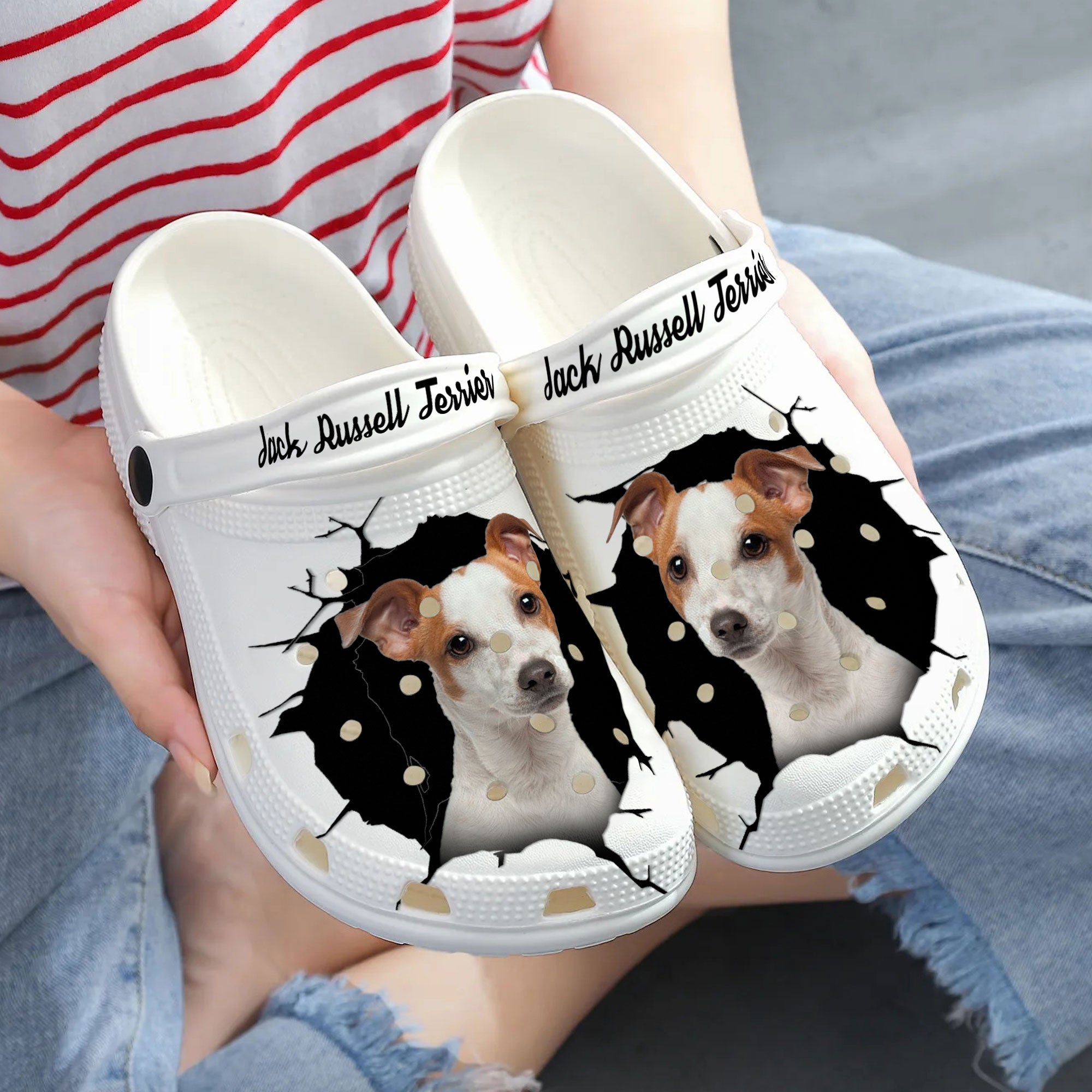 Jack Russell Terrier - 3D Graphic Custom Name Crocs Shoes