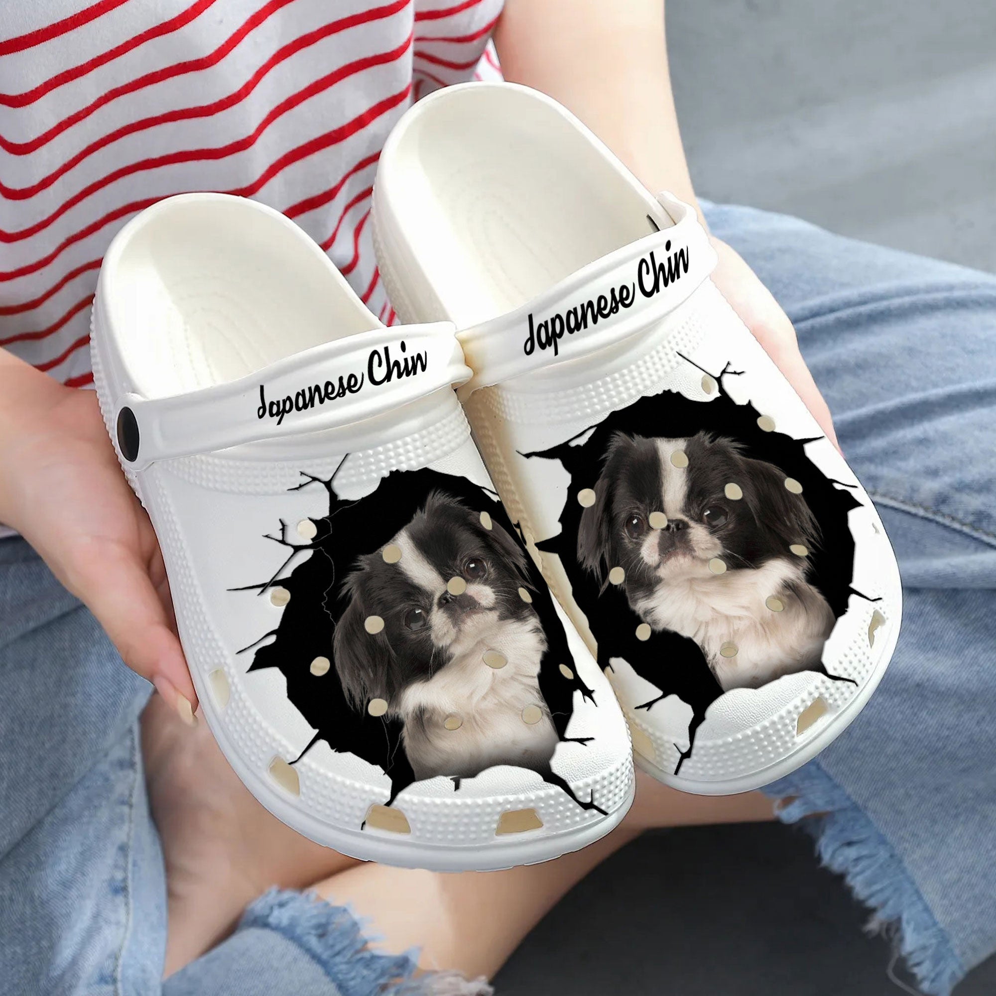 Japanese Chin - 3D Graphic Custom Name Crocs Shoes