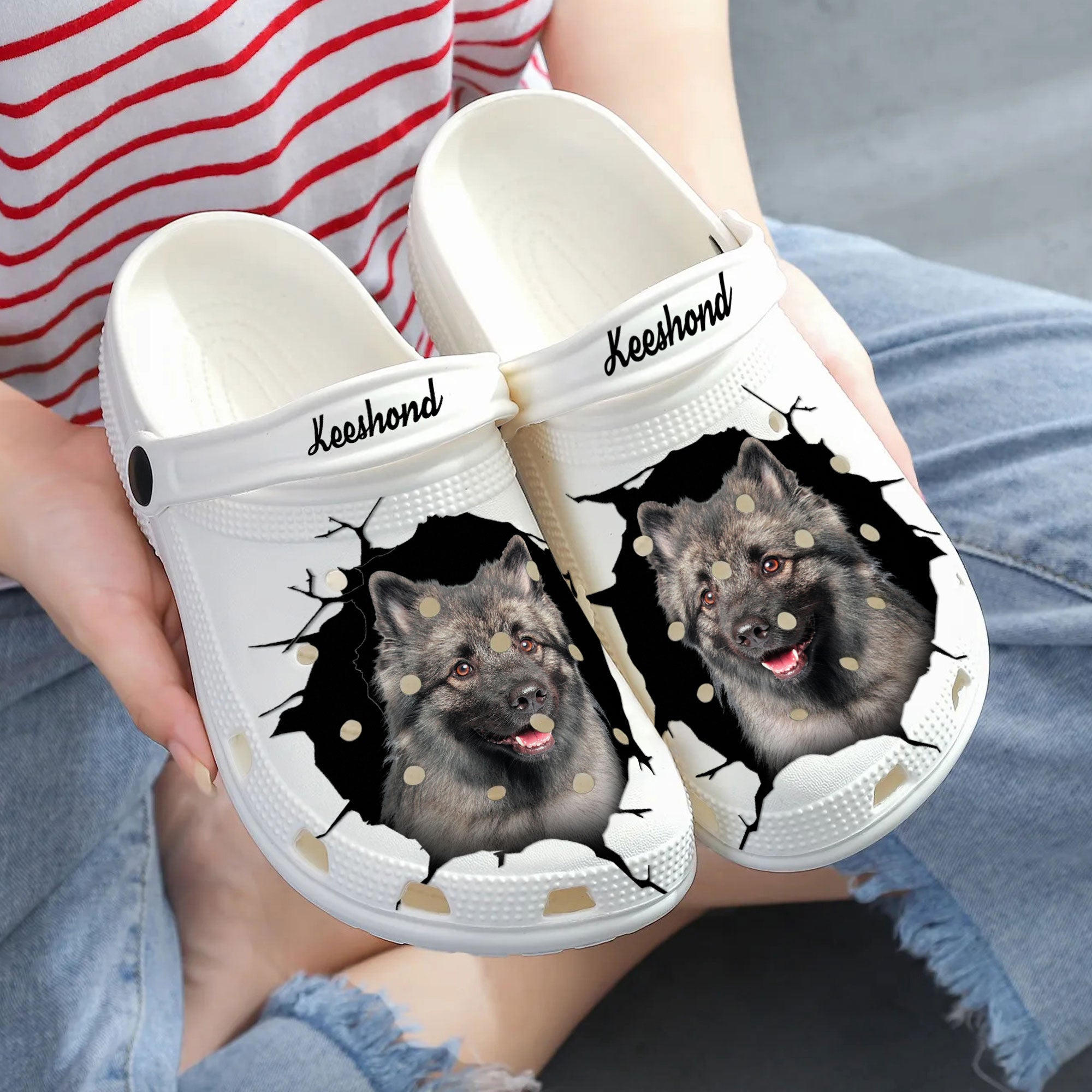 Keeshond - 3D Graphic Custom Name Crocs Shoes