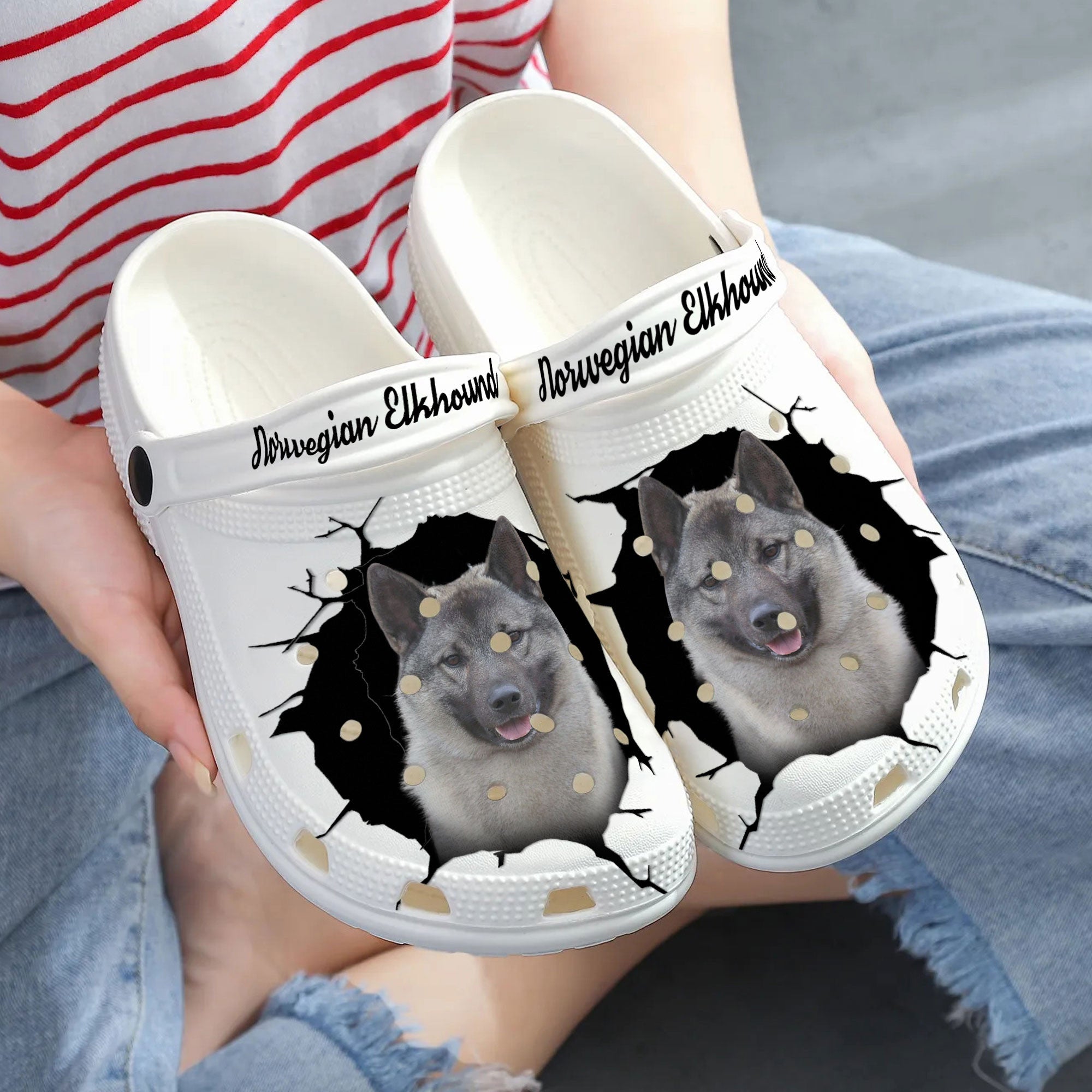Norwegian Elkhound - 3D Graphic Custom Name Crocs Shoes