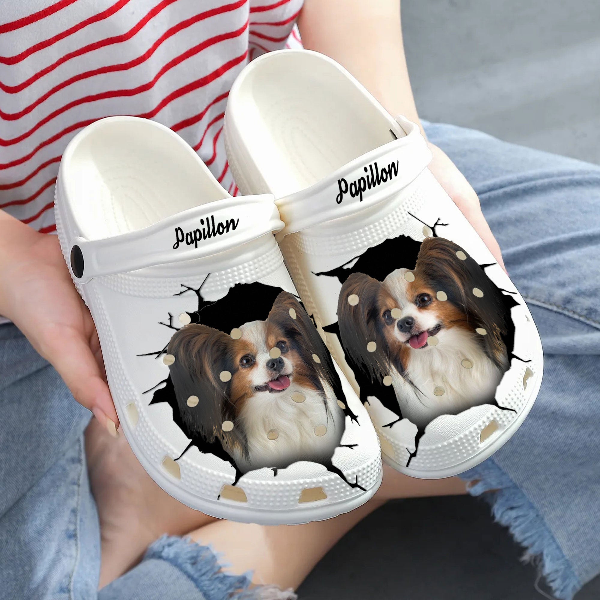 Papillon Dog - 3D Graphic Custom Name Crocs Shoes