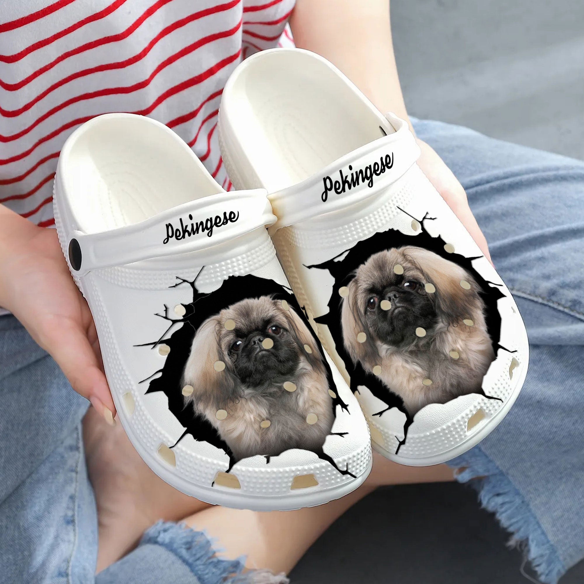 Pekingese - 3D Graphic Custom Name Crocs Shoes