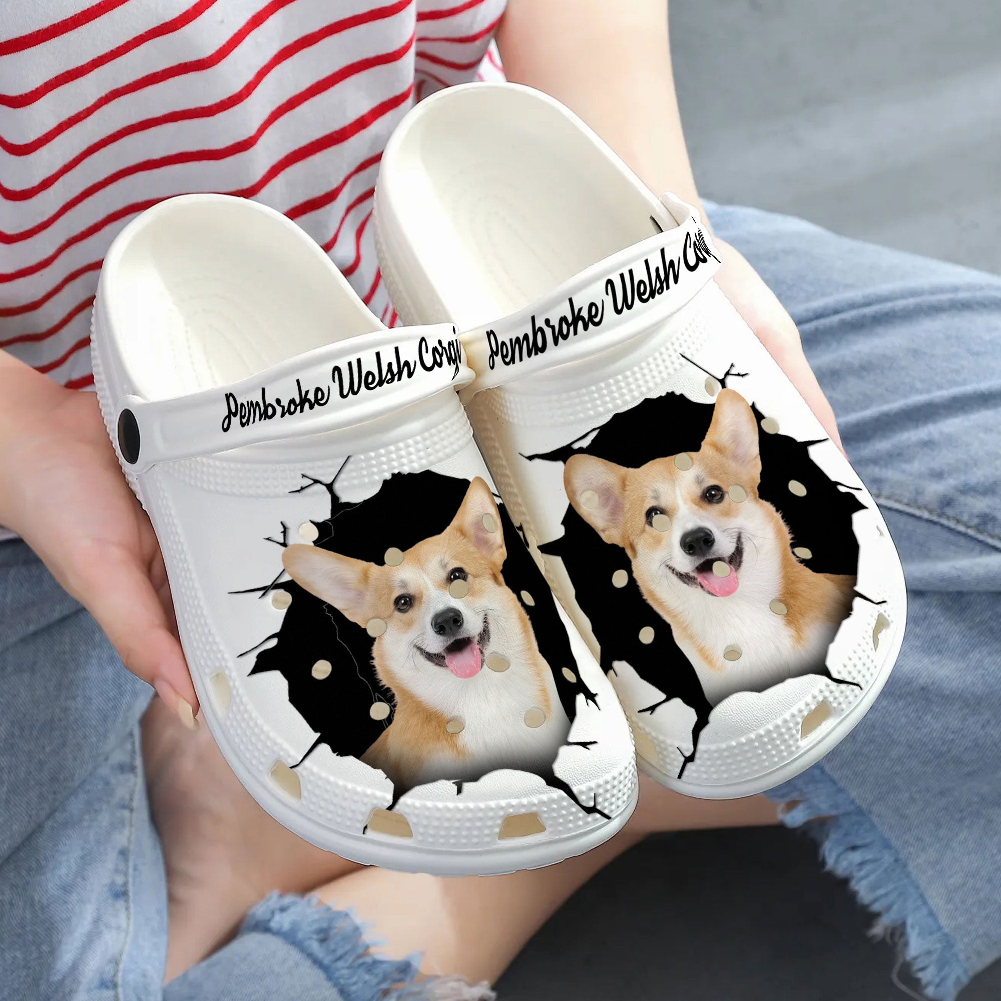 Pembroke Welsh Corgi - 3D Graphic Custom Name Crocs Shoes