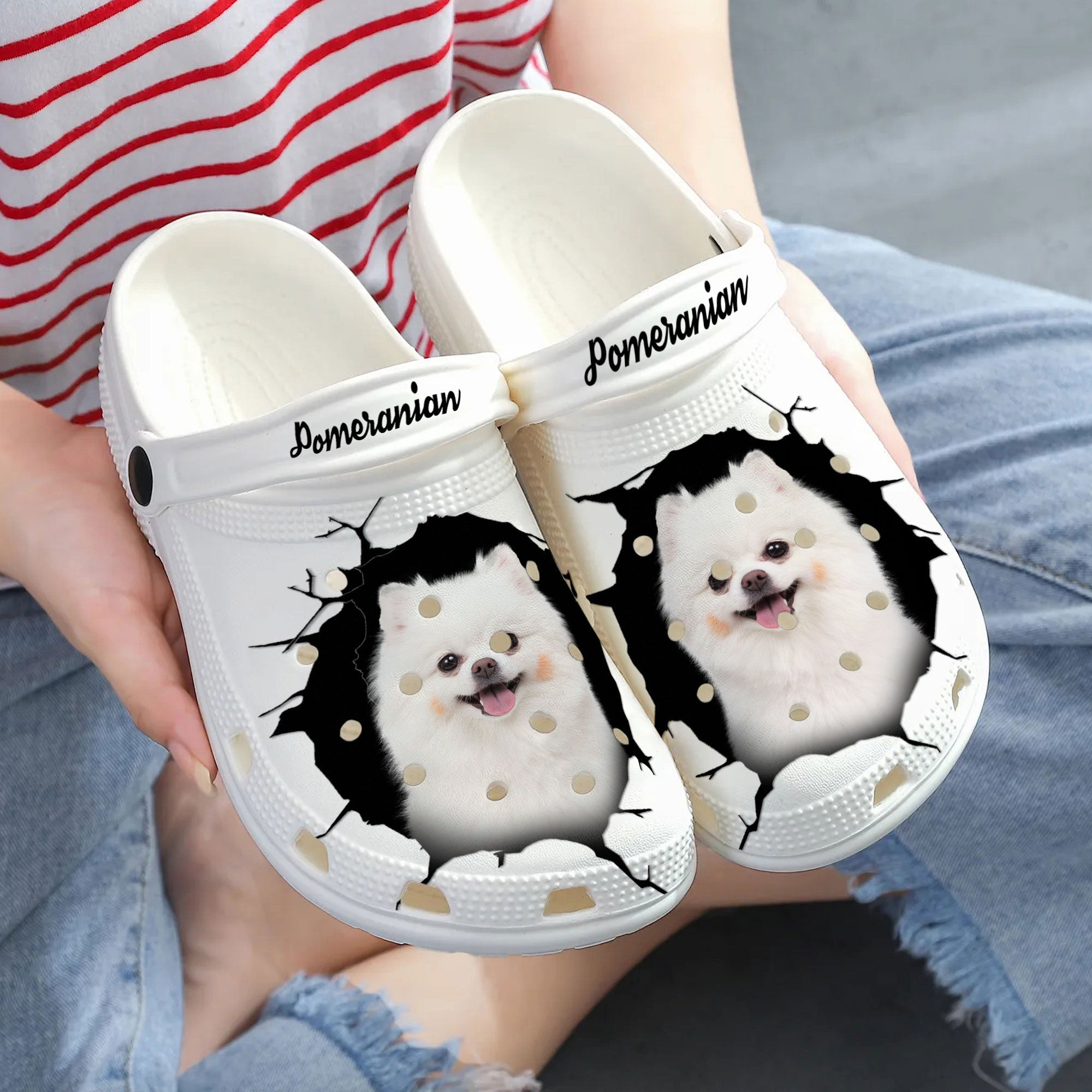 Pomeranian - 3D Graphic Custom Name Crocs Shoes