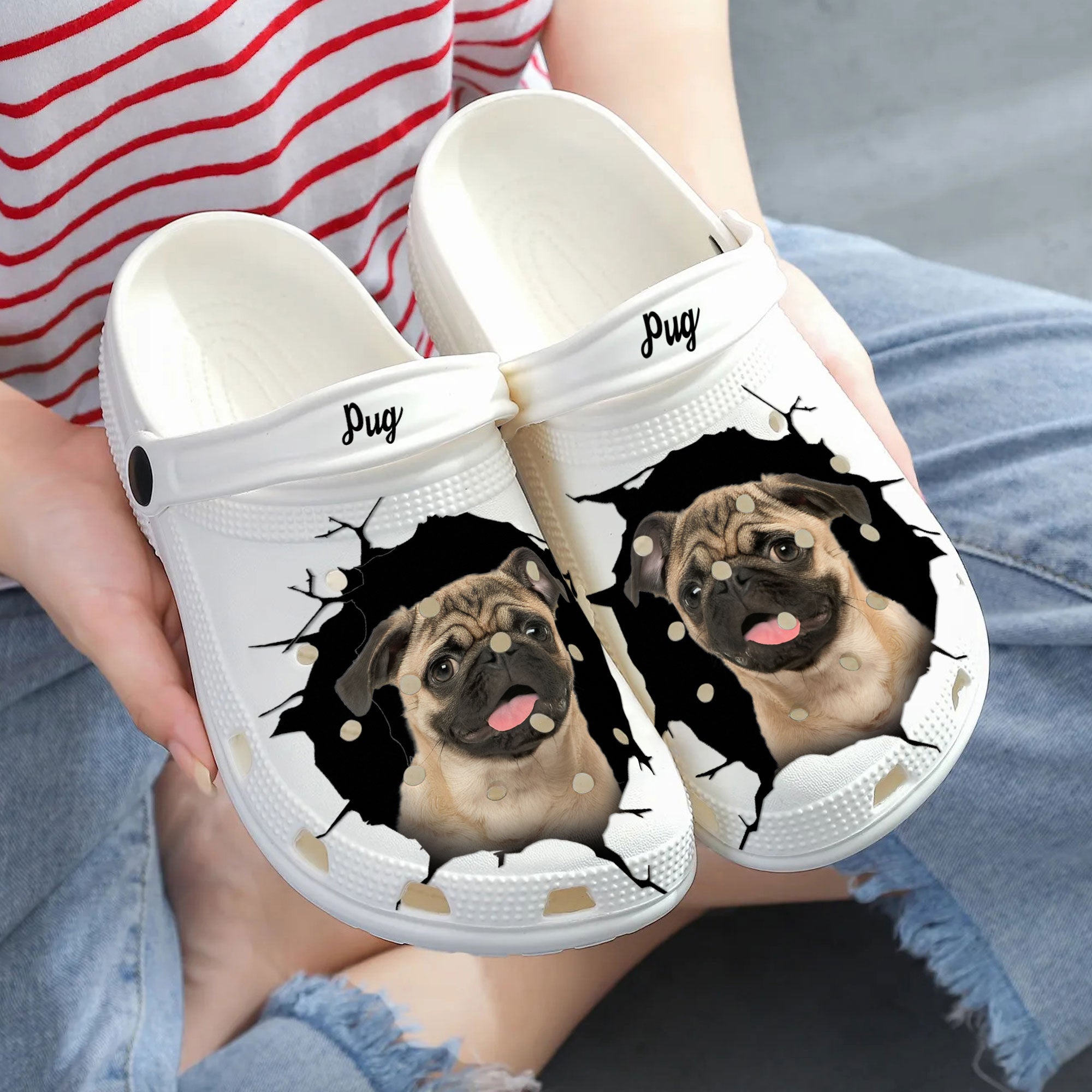 Pug - 3D Graphic Custom Name Crocs Shoes