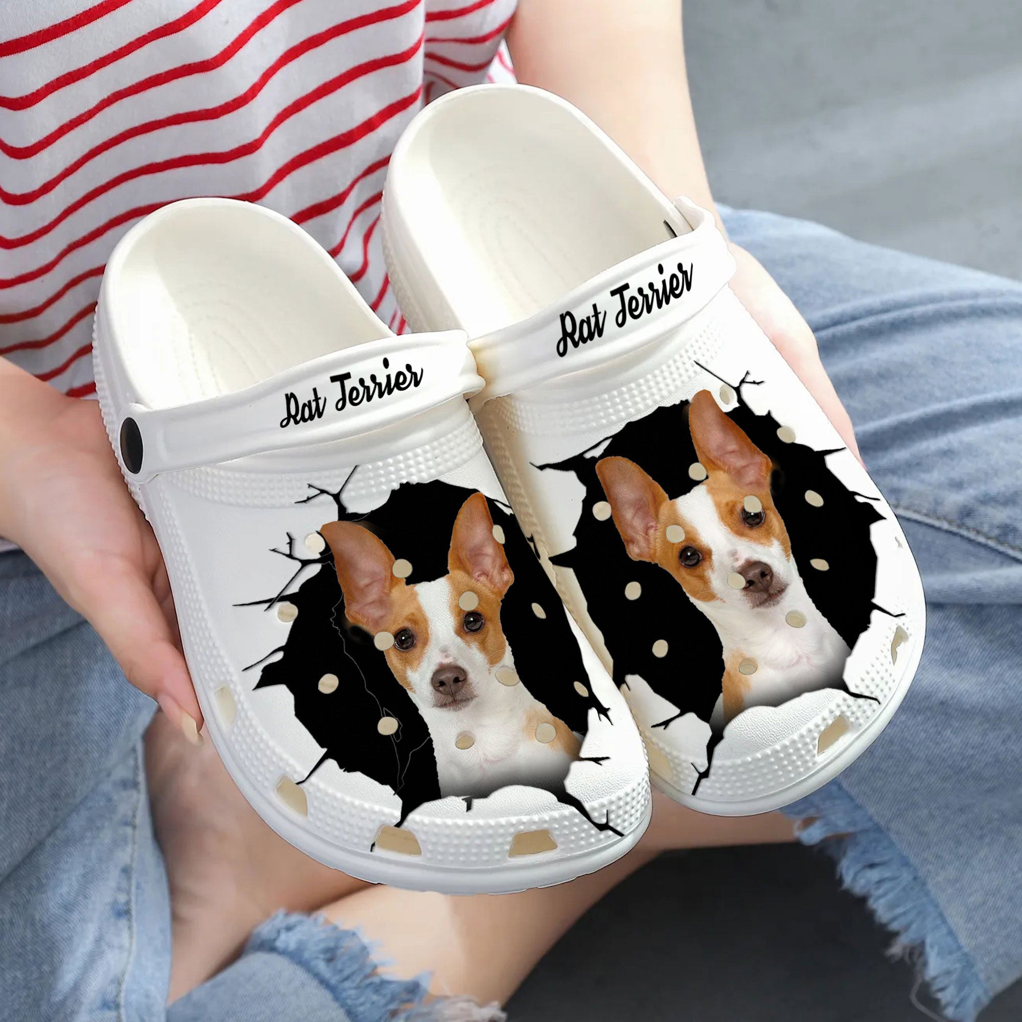 Rat Terrier - 3D Graphic Custom Name Crocs Shoes