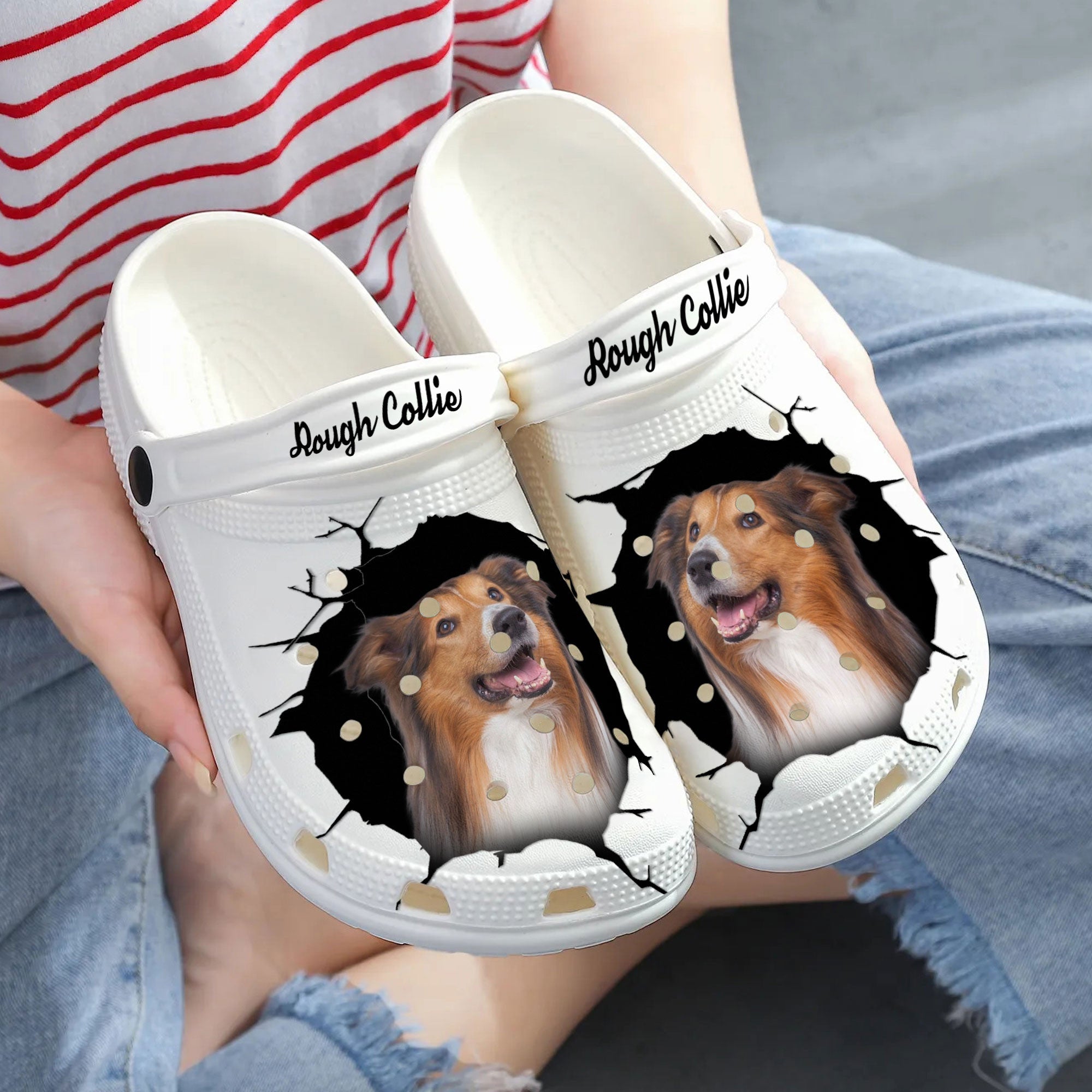 Rough Collie - 3D Graphic Custom Name Crocs Shoes