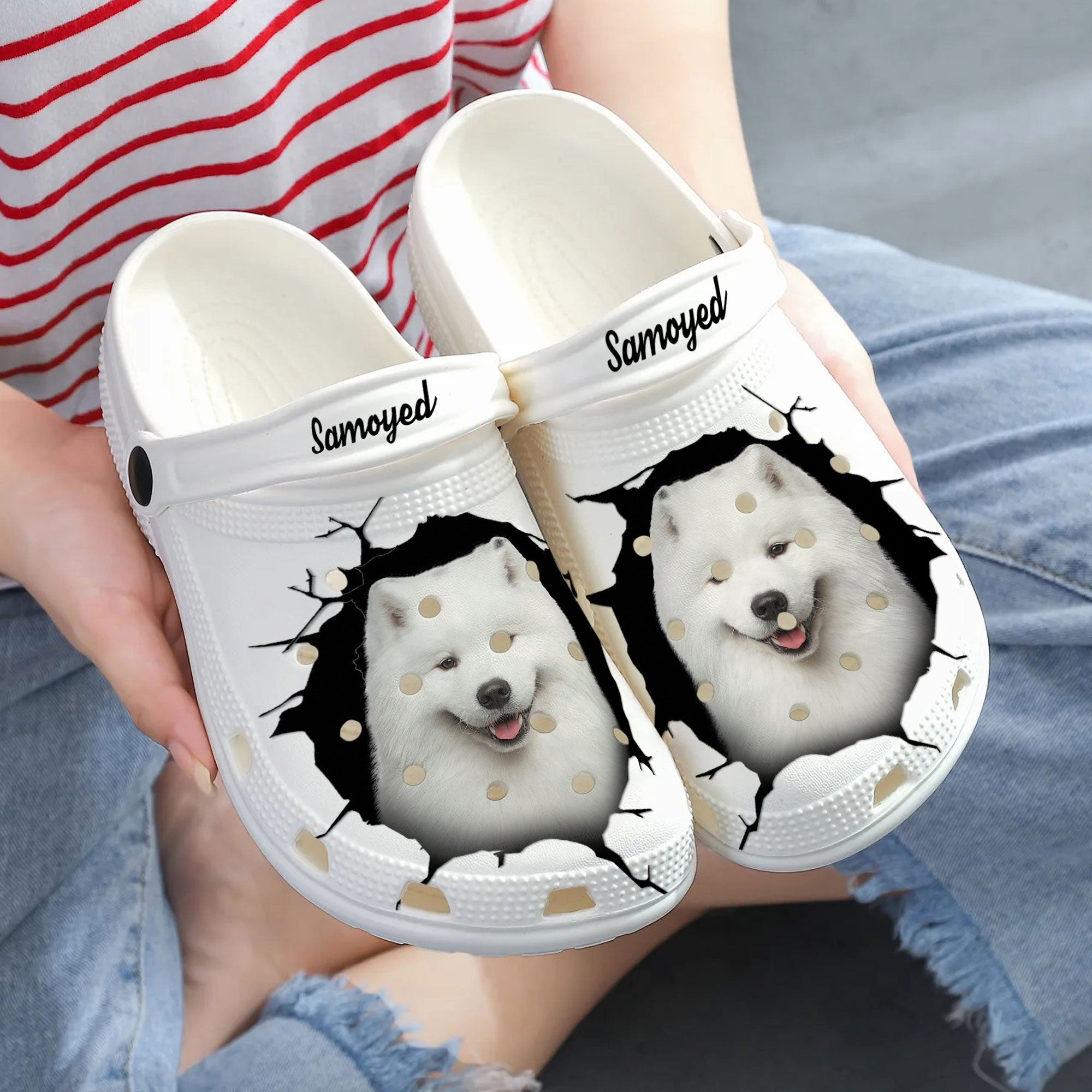 Samoyed - 3D Graphic Custom Name Crocs Shoes