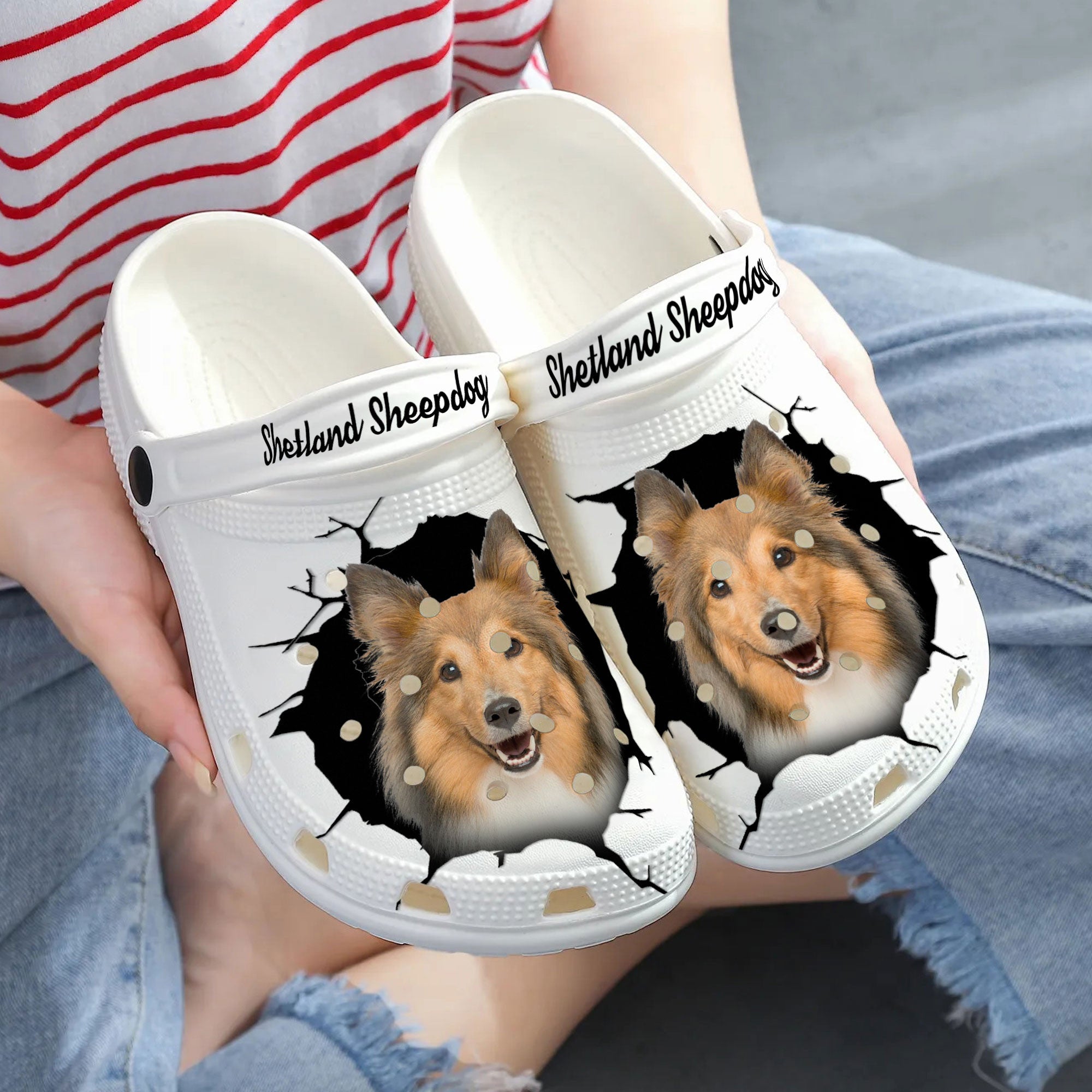 Shetland Sheepdog - 3D Graphic Custom Name Crocs Shoes
