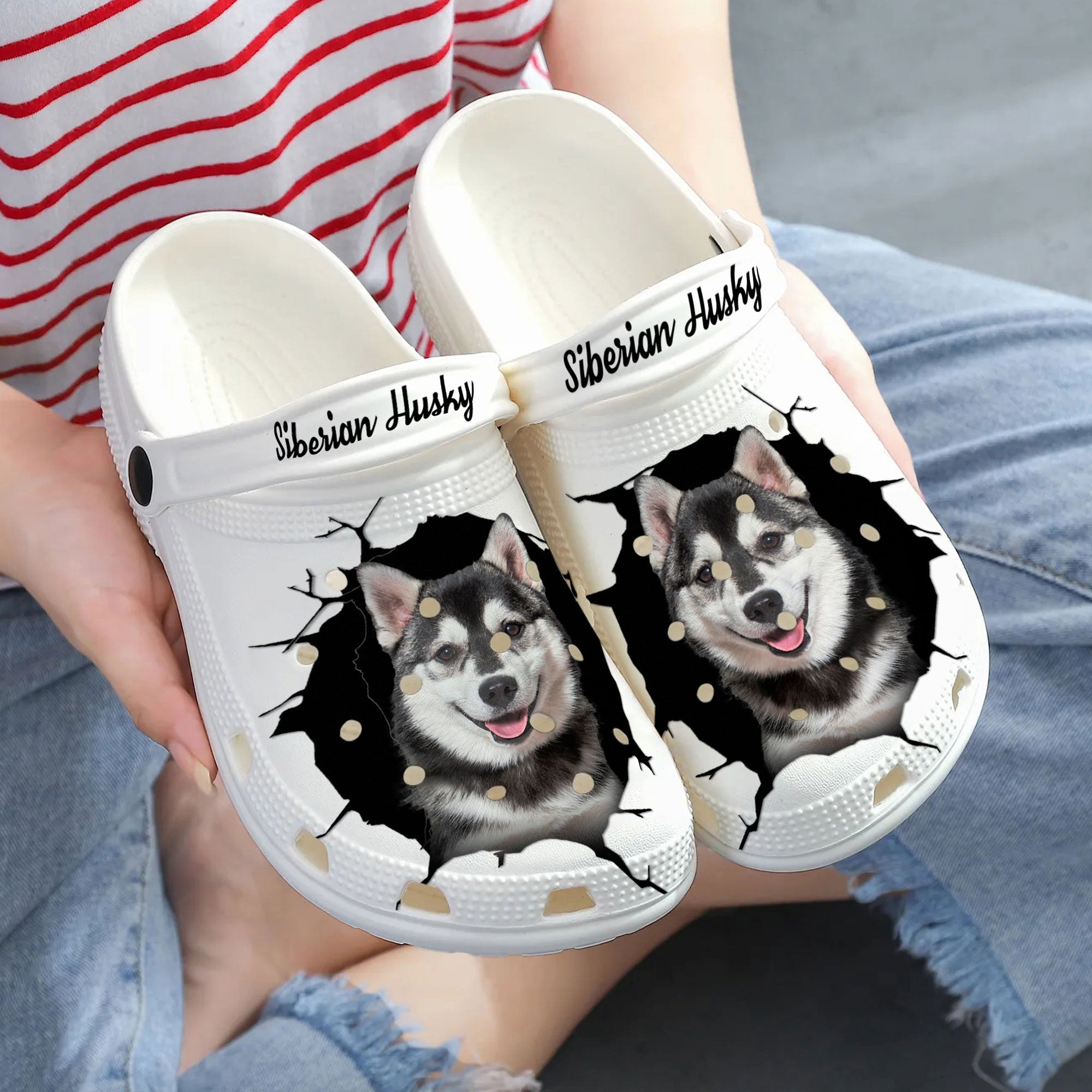 Siberian Husky - 3D Graphic Custom Name Crocs Shoes