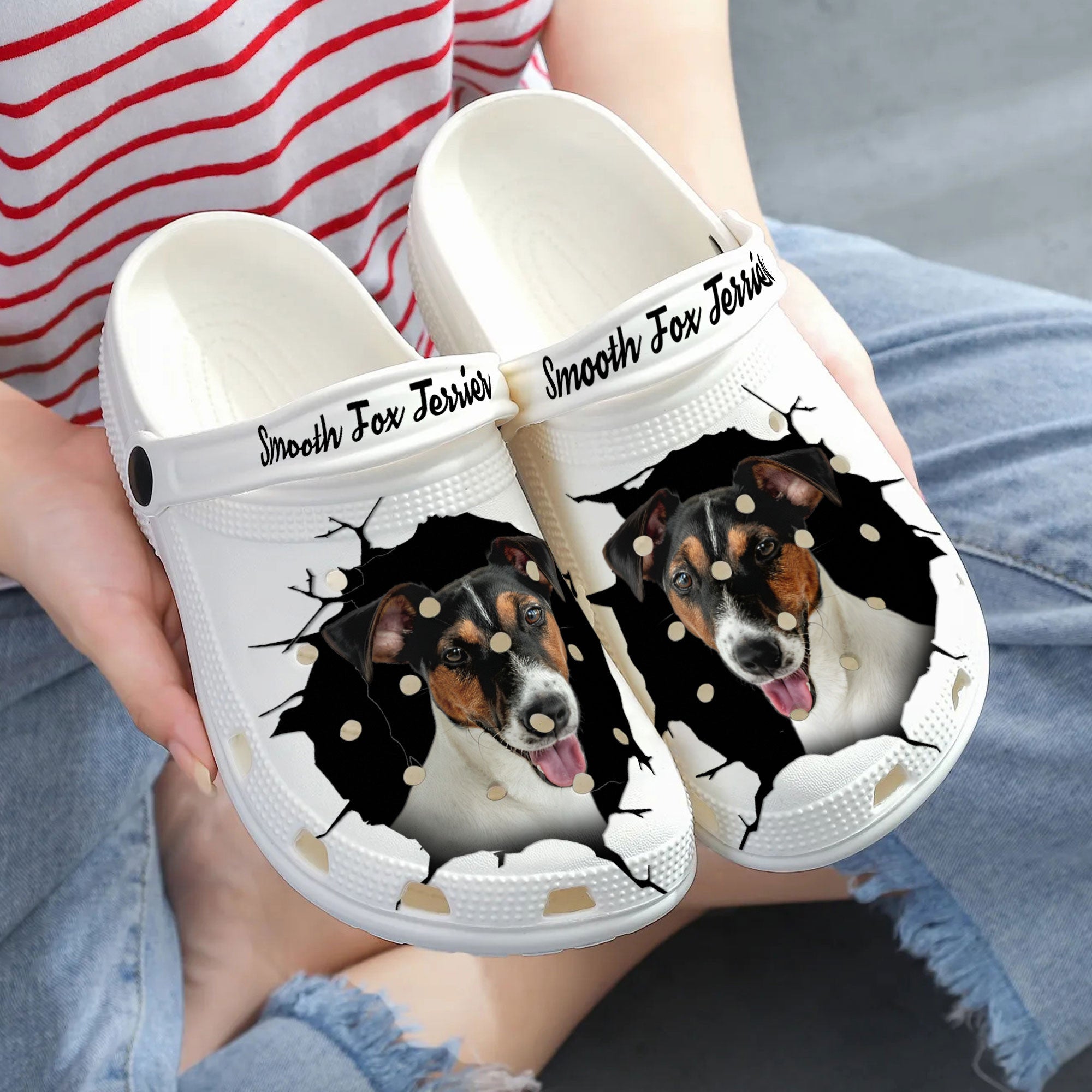 Smooth Fox Terrier - 3D Graphic Custom Name Crocs Shoes