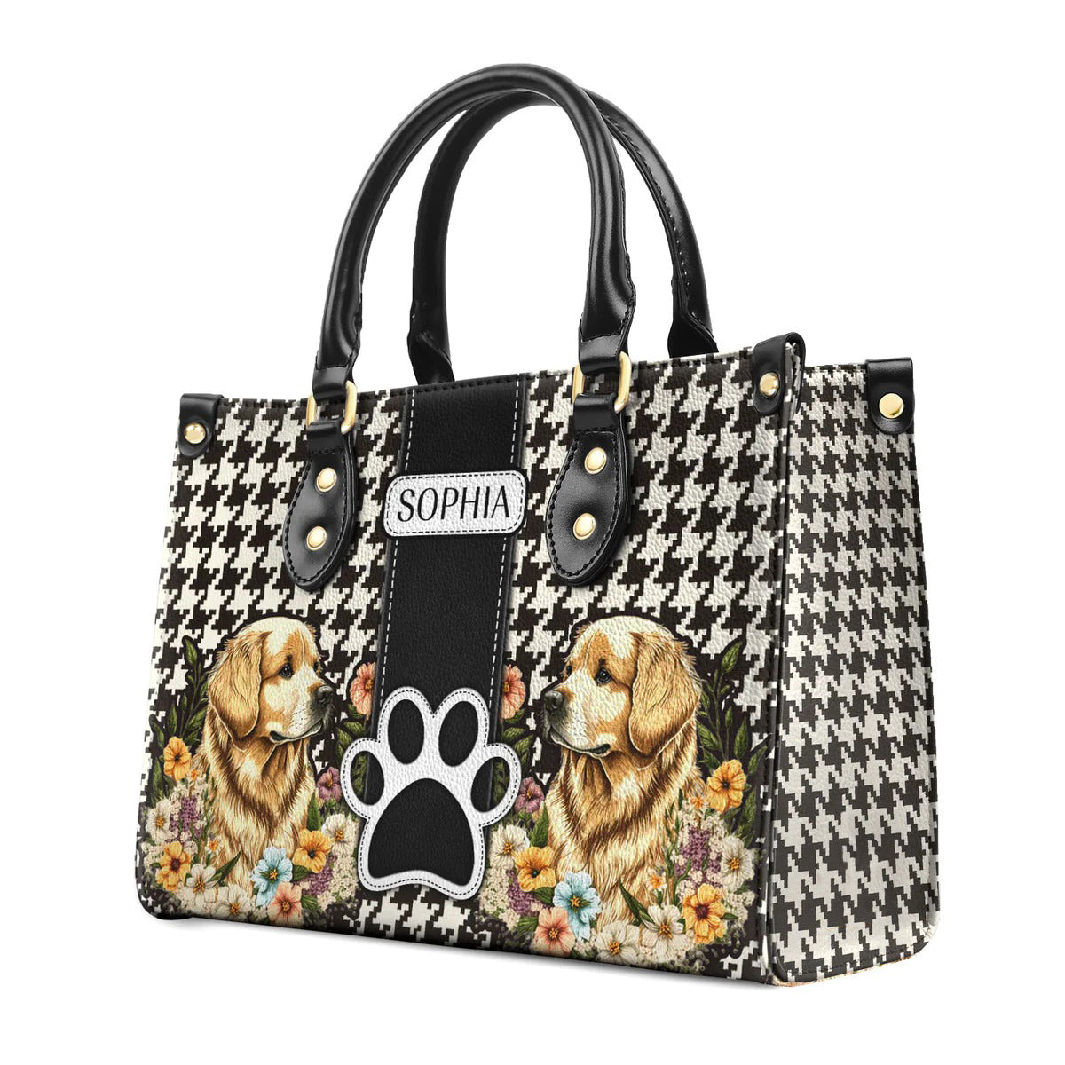 Gior With Embroidery Flower Pattern Cute Golden Leather Bag