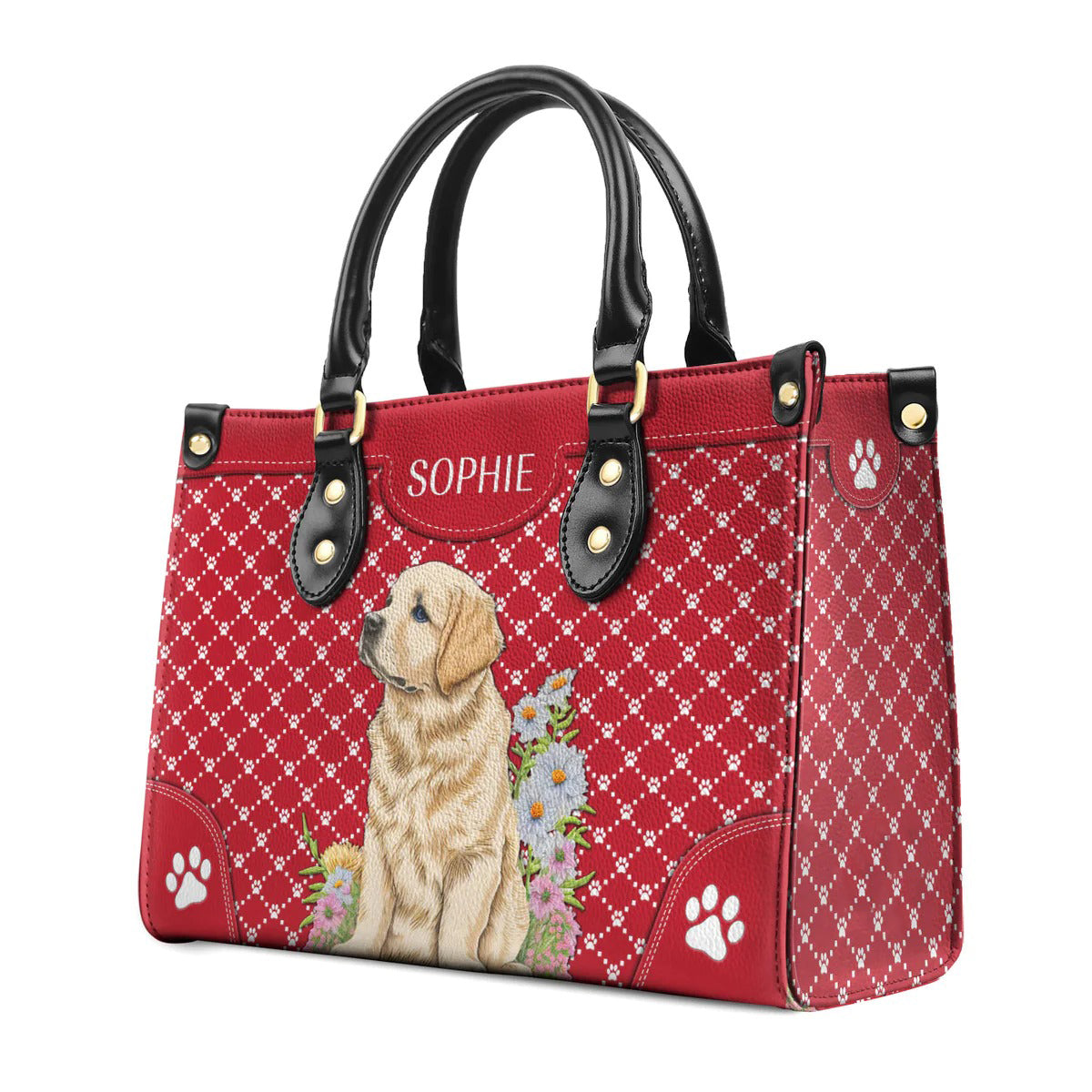 Goldeme Embroidery Style Red And White Golden Leather Bag