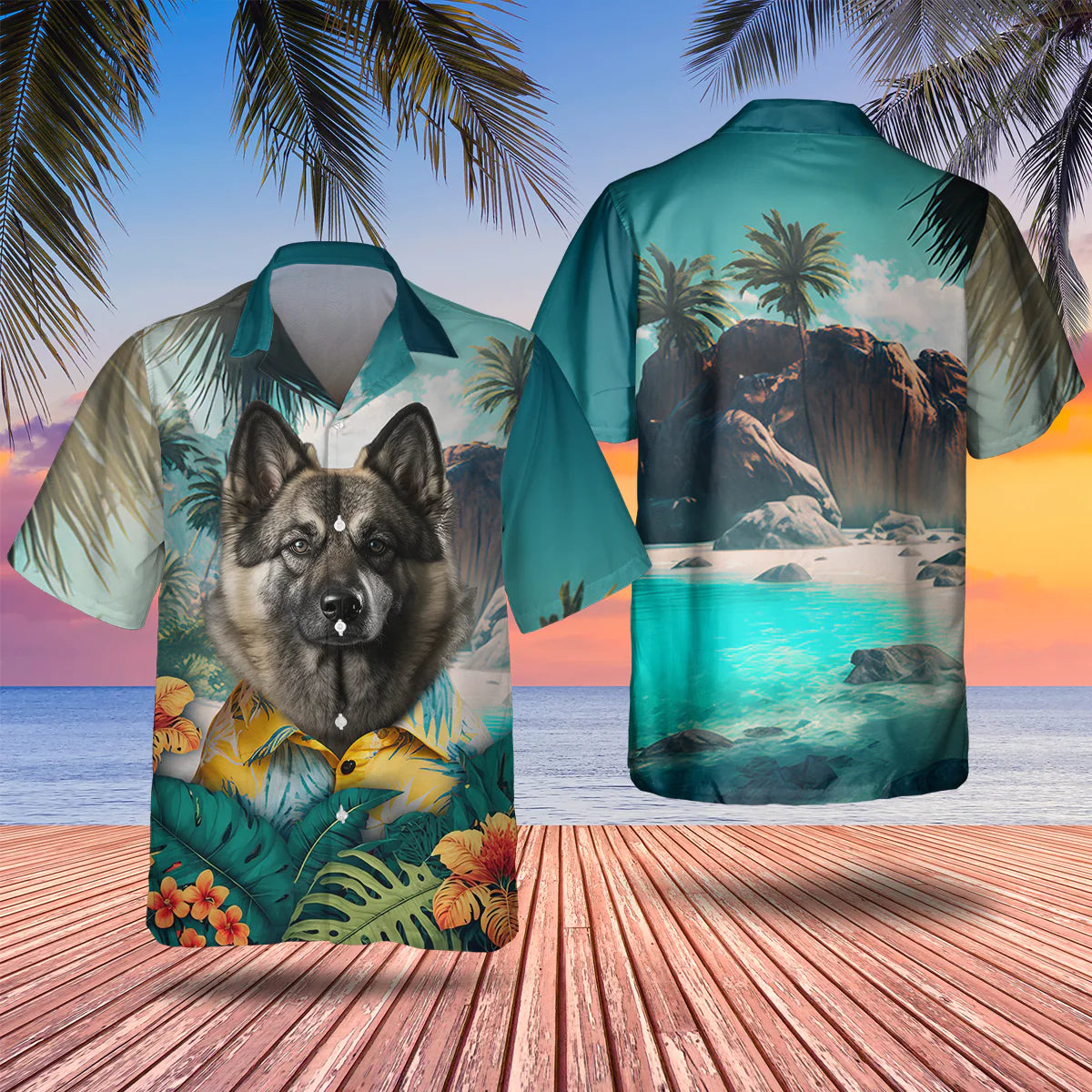 Norwegian Elkhound - 3D Tropical Hawaiian Shirt