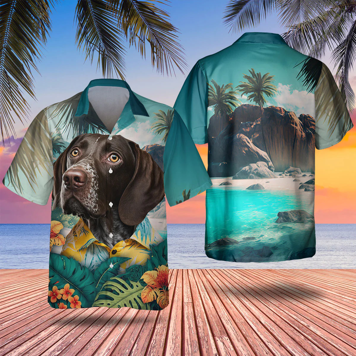 German Shorthaired Pointer - 3D Tropical Hawaiian Shirt
