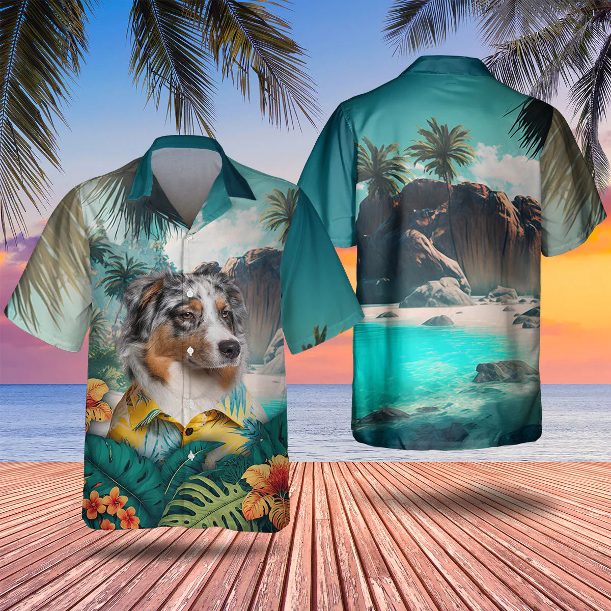 Australian Shepherd - 3D Tropical Hawaiian Shirt
