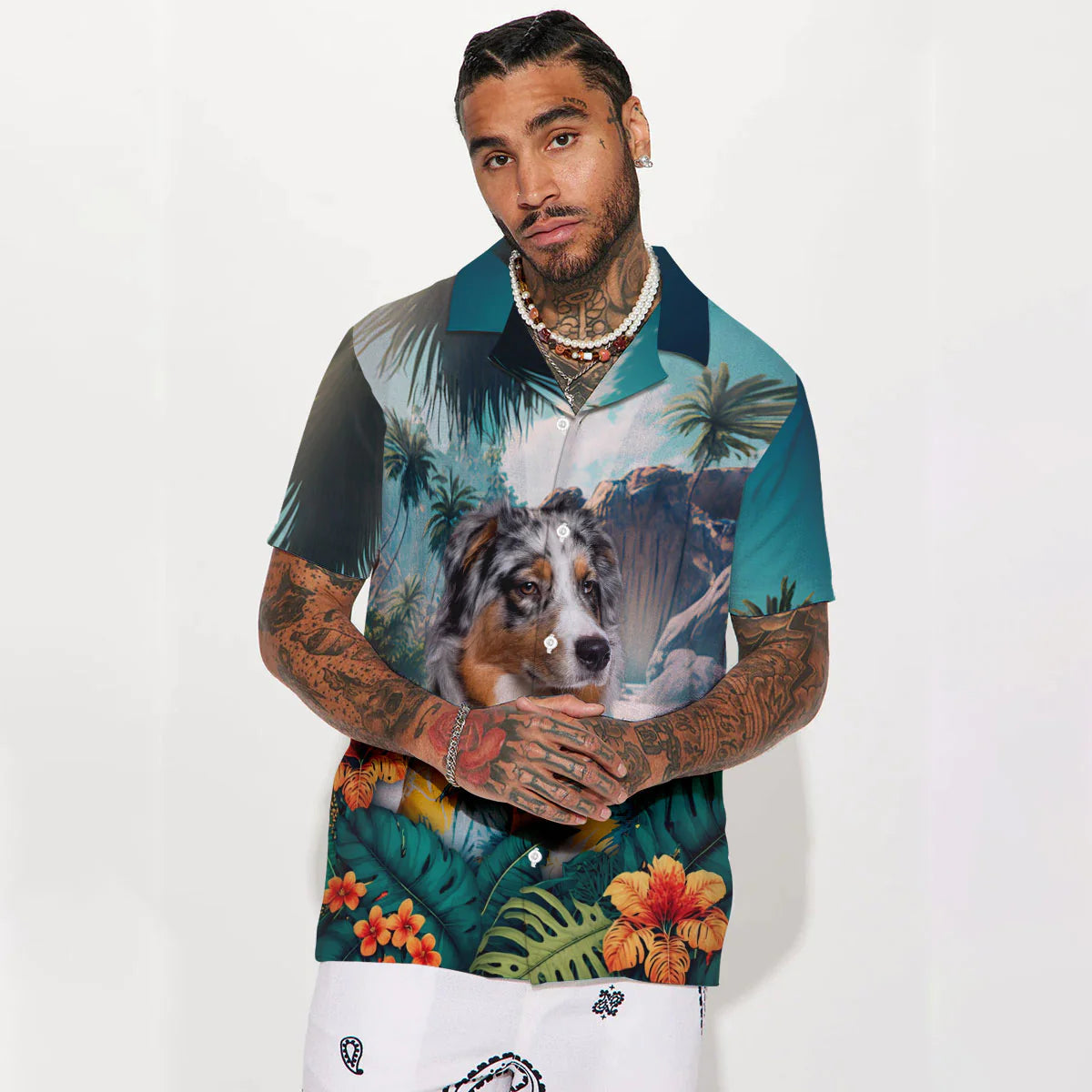 Australian Shepherd - 3D Tropical Hawaiian Shirt