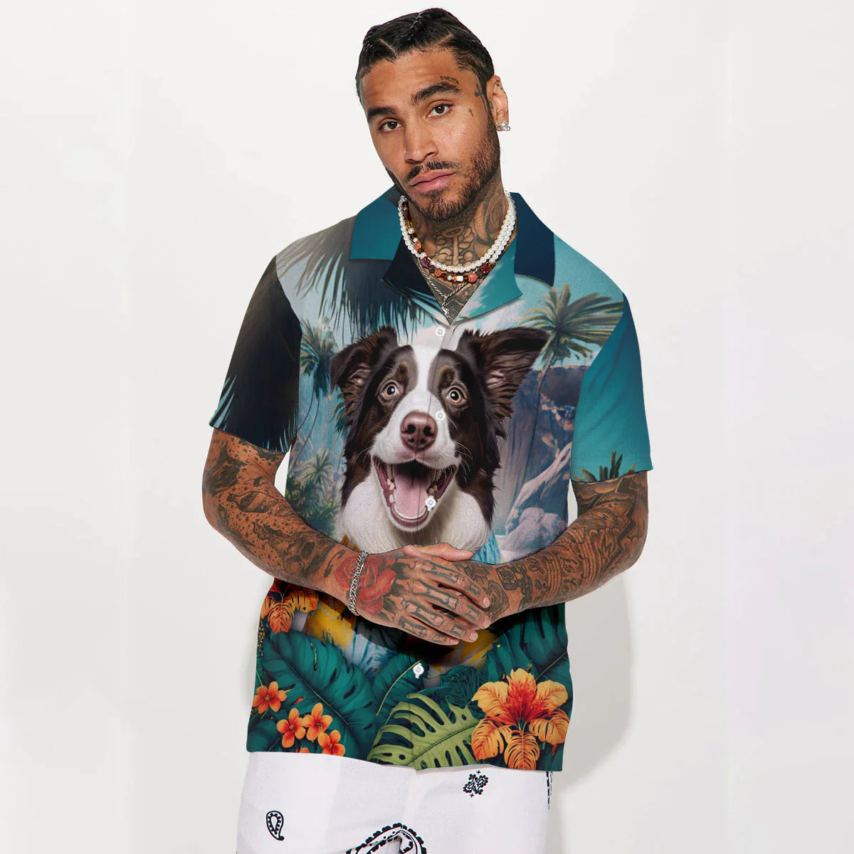 Border Collie AI - 3D Tropical Hawaiian Shirt
