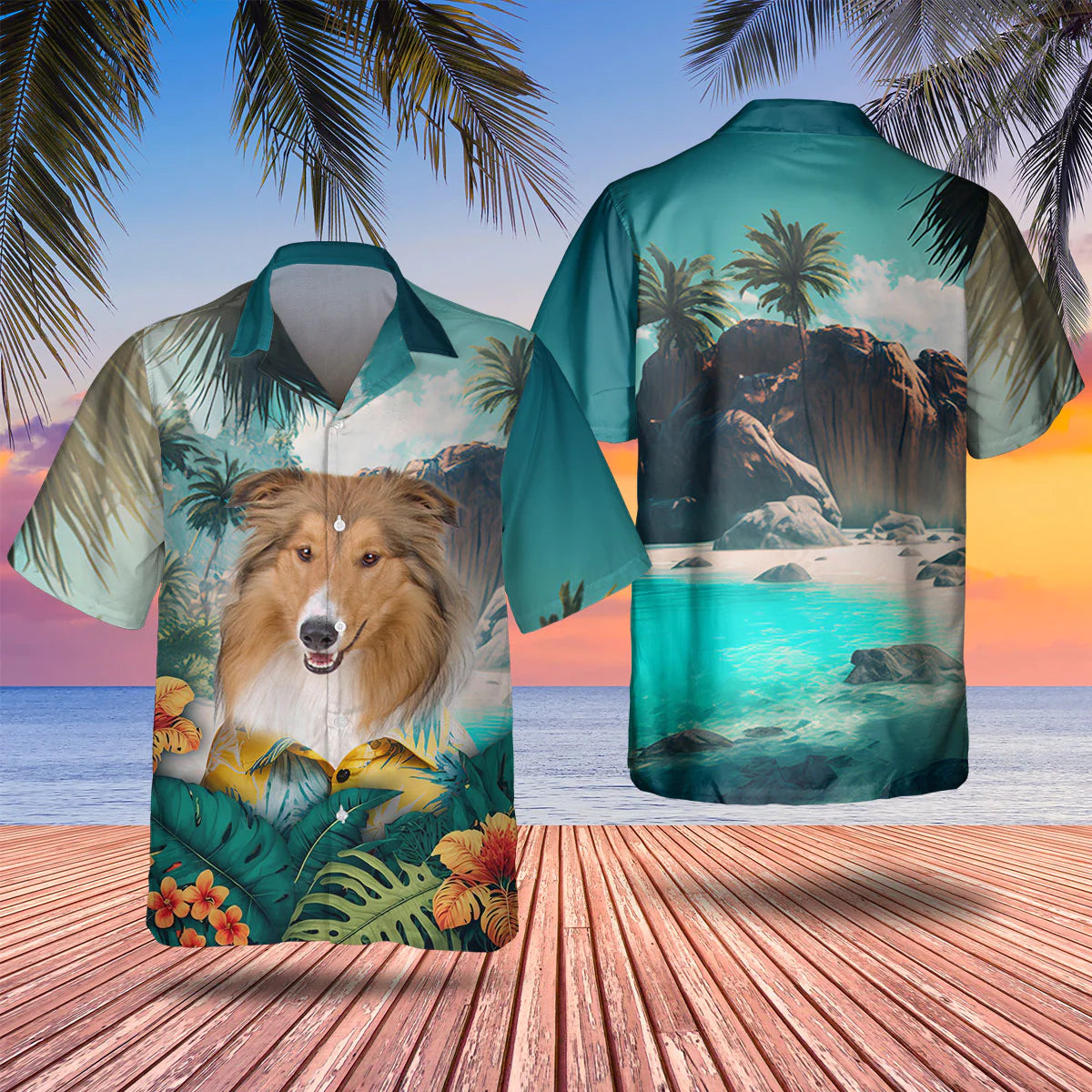 Rough Collie - 3D Tropical Hawaiian Shirt