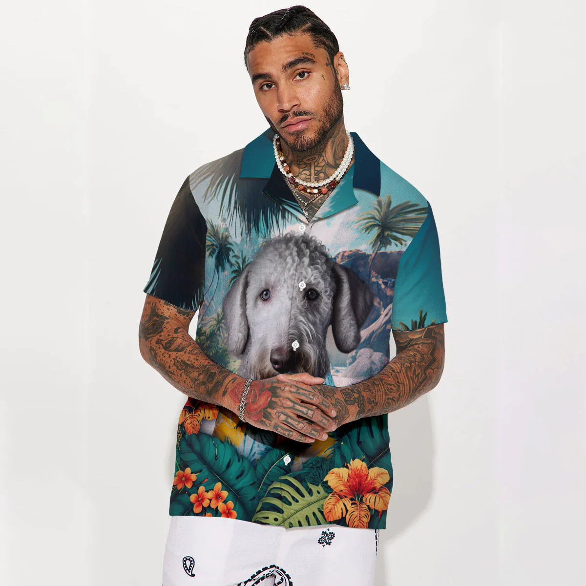 Bedlington Terrier AI - 3D Tropical Hawaiian Shirt