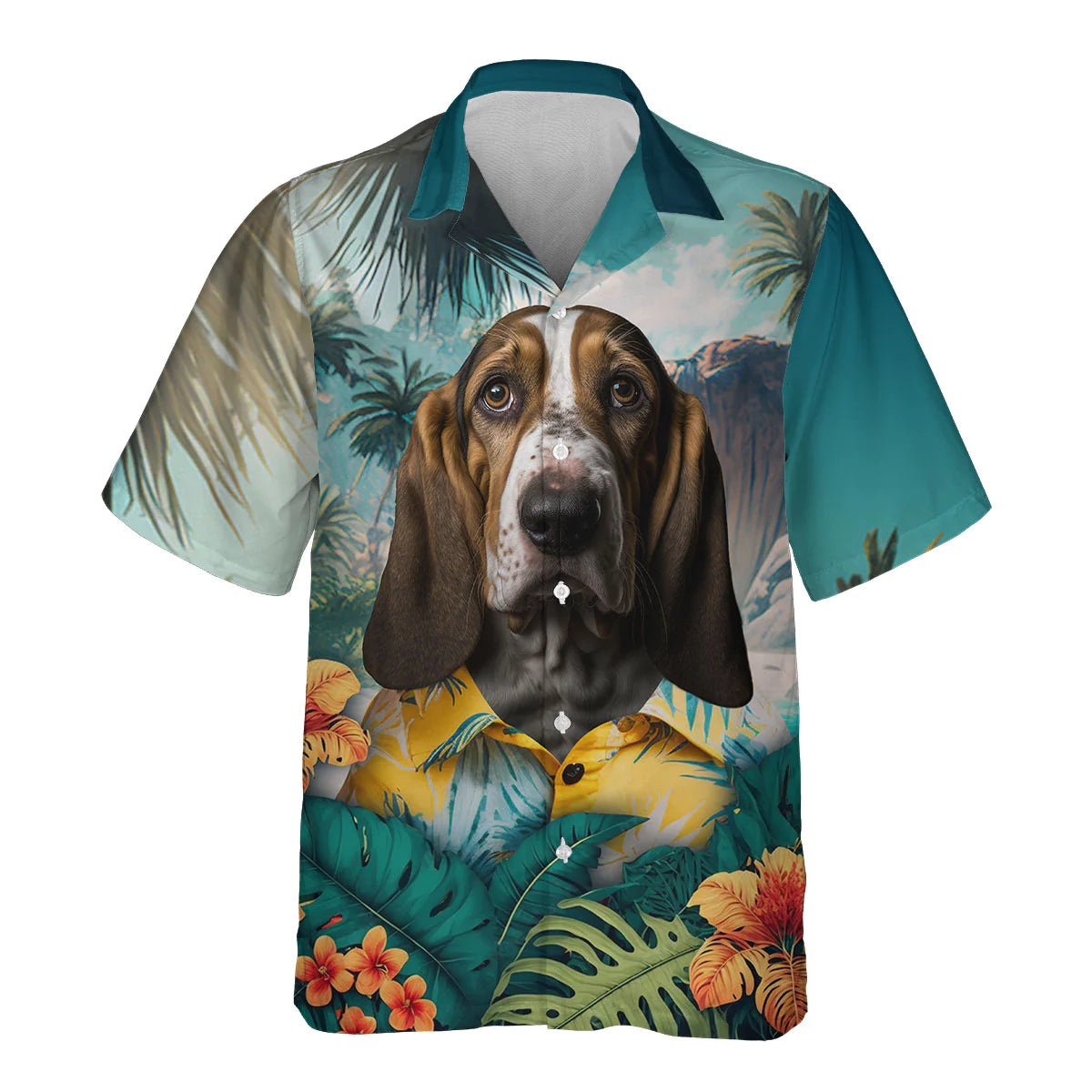 Basset Hound AI - 3D Tropical Hawaiian Shirt