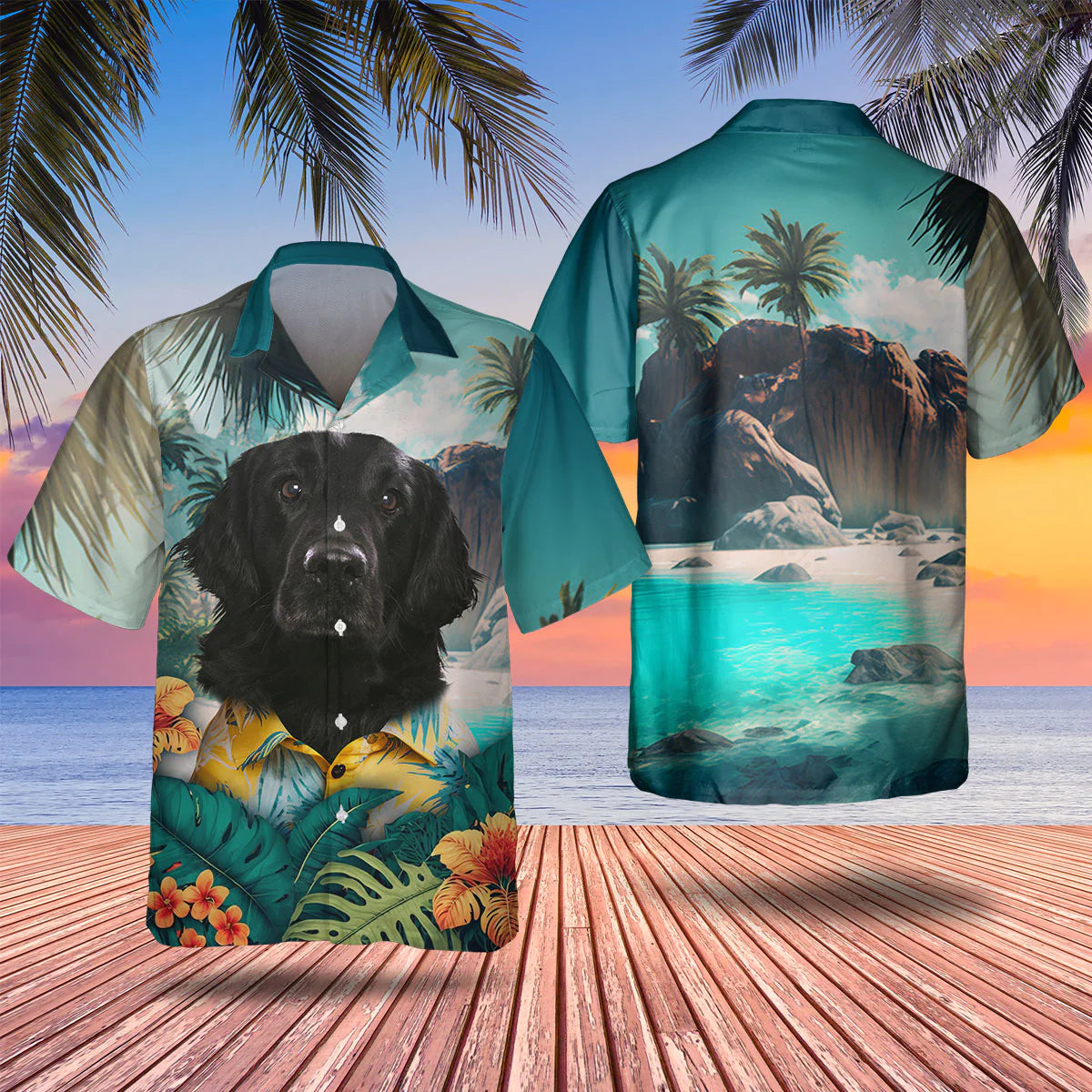 Flat Coated Retriever - 3D Tropical Hawaiian Shirt