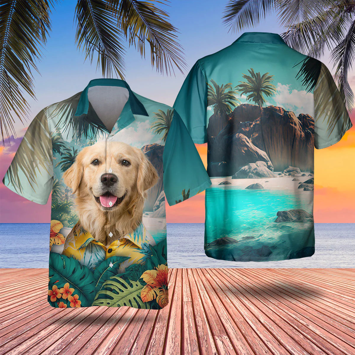 Golden Retriever 3D Tropical Hawaiian Shirt